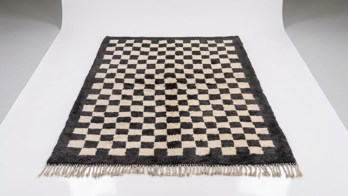 Handmade Wool Beni Mrirt Rug Custom Size Boho Living Room