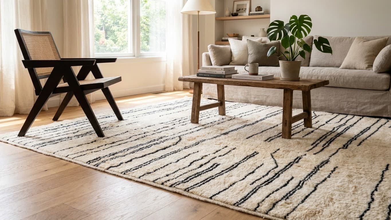 Handmade Wool Rugs Beni Mrirt Custom Size Boho Living Room Decor