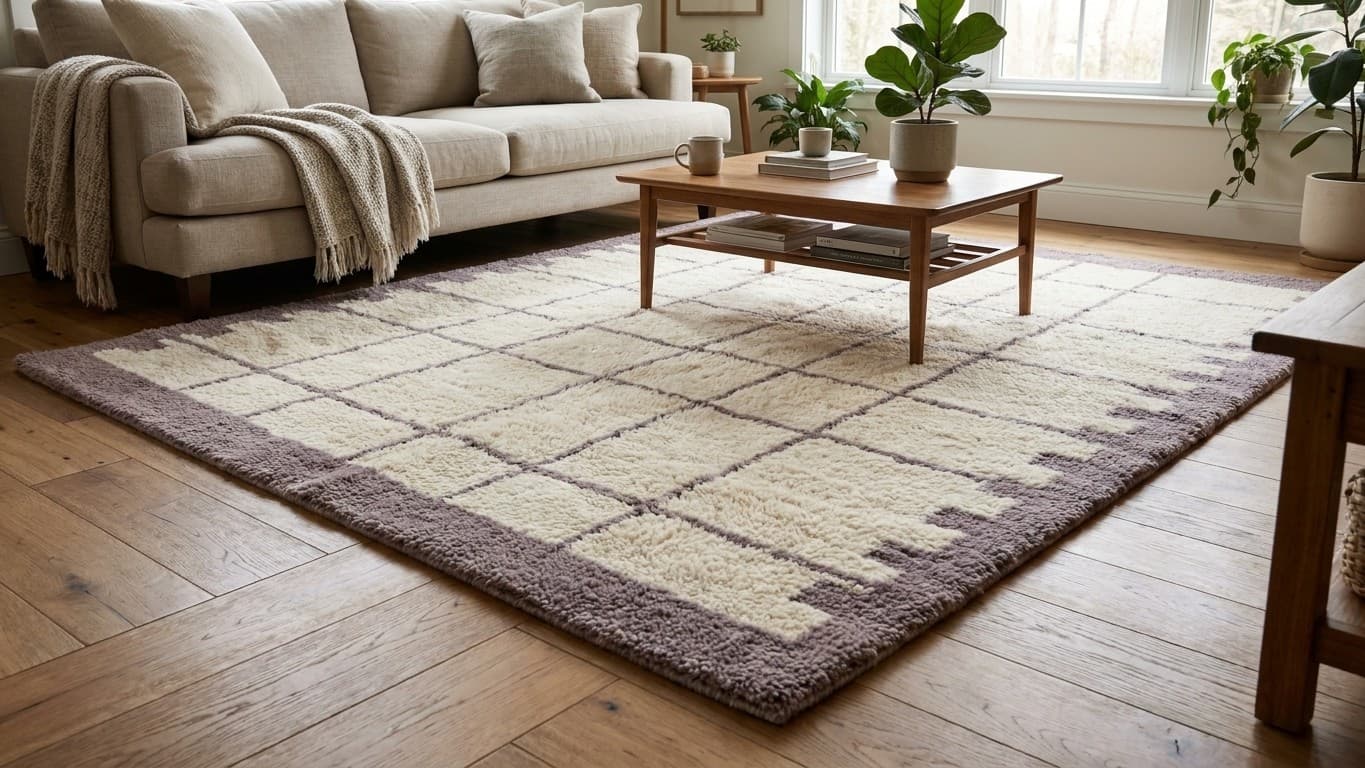 Handmade Wool Beni Mrirt Rug Boho Living Room Decor