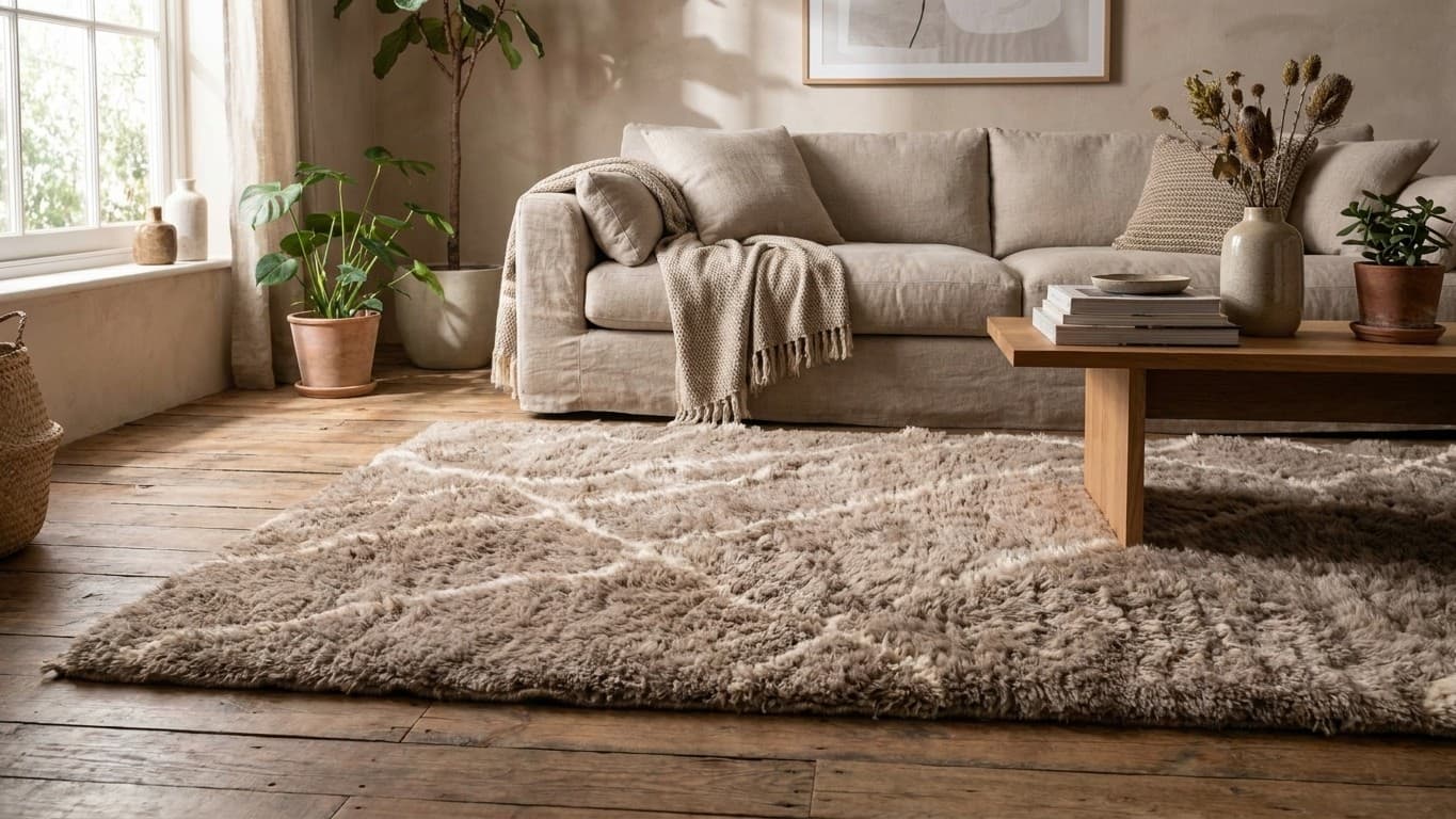 Handmade Wool Beni Mrirt Rug Custom Size Boho Living Room Decor