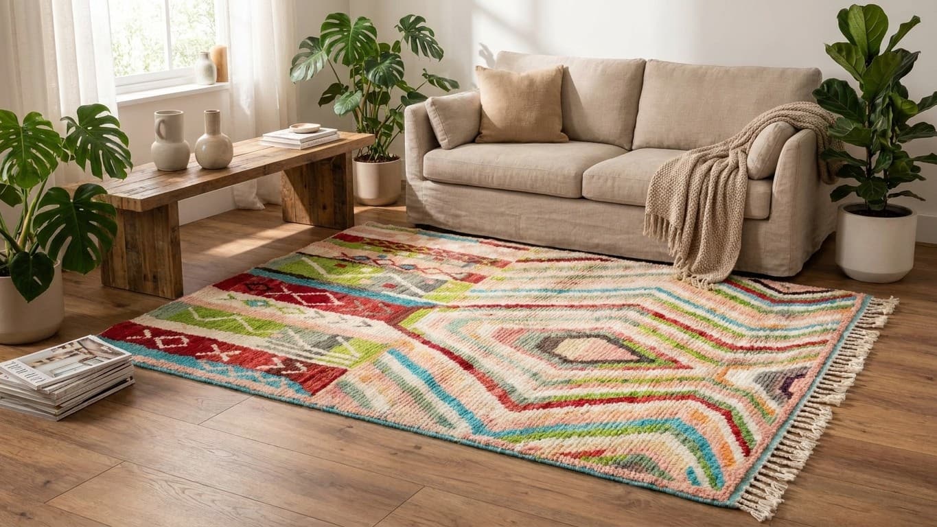Handmade Boujad Wool Rug Custom Size Boho Decor Living Room