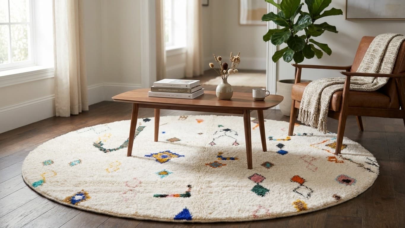 Handmade Wool Rug Beni Ourain | Custom Size Boho Living Room Decor