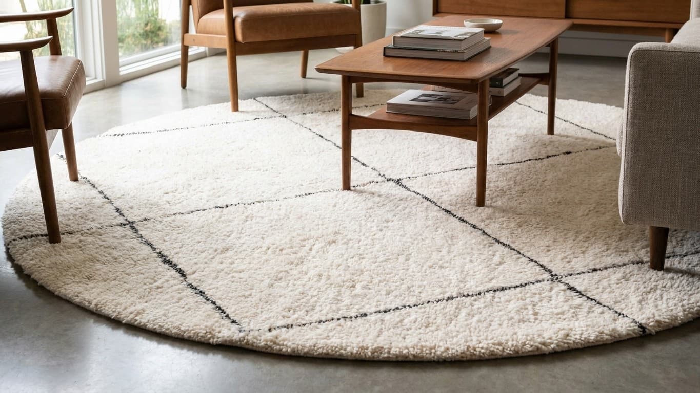 Moroccan Rug Handmade Wool - Ivory Neutral Minimalist Boho Area Rug for Living Room Bedroom Beni Ourain