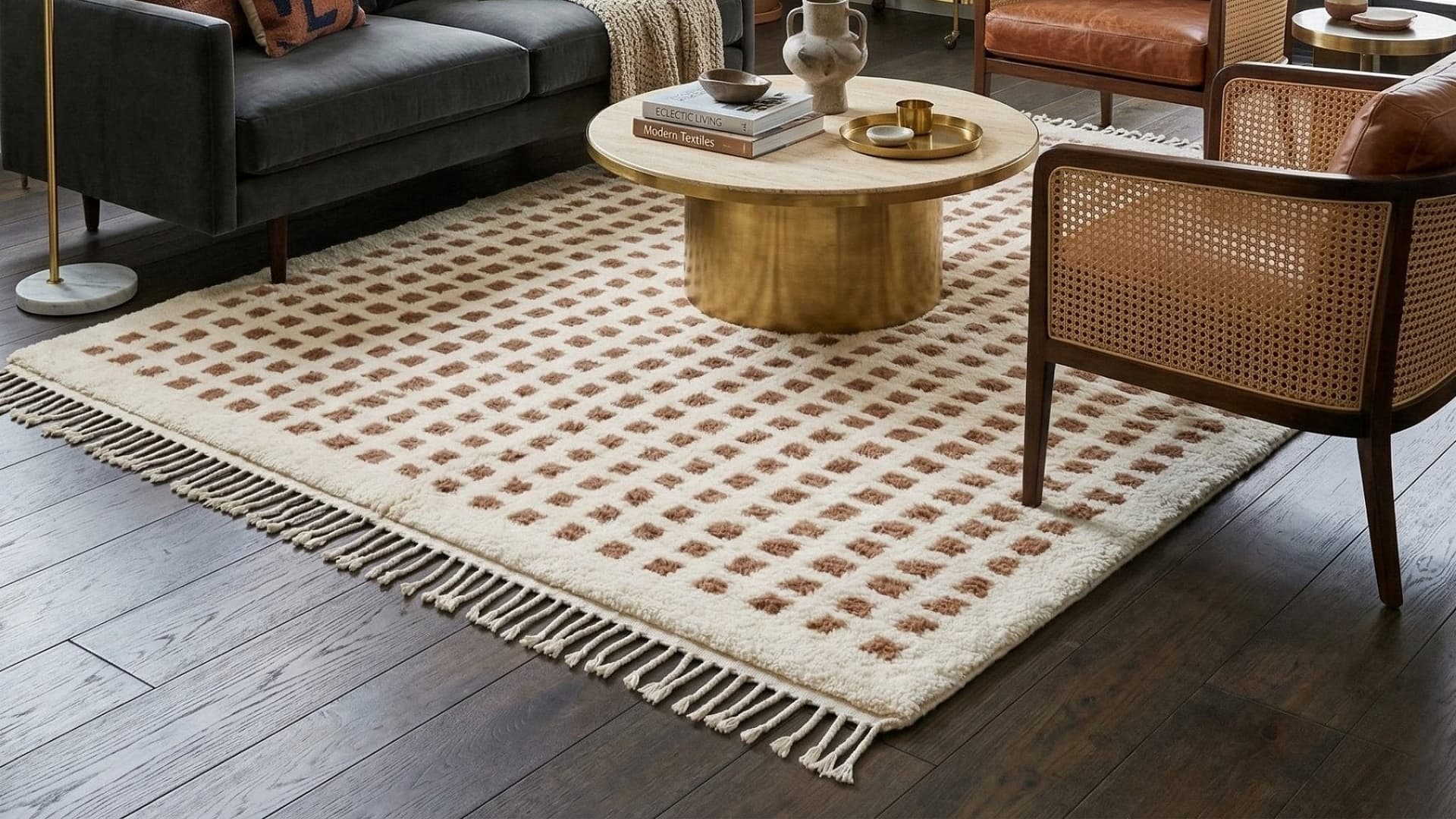 Handmade Wool Rug Beni Ourain Boho Living Room Decor