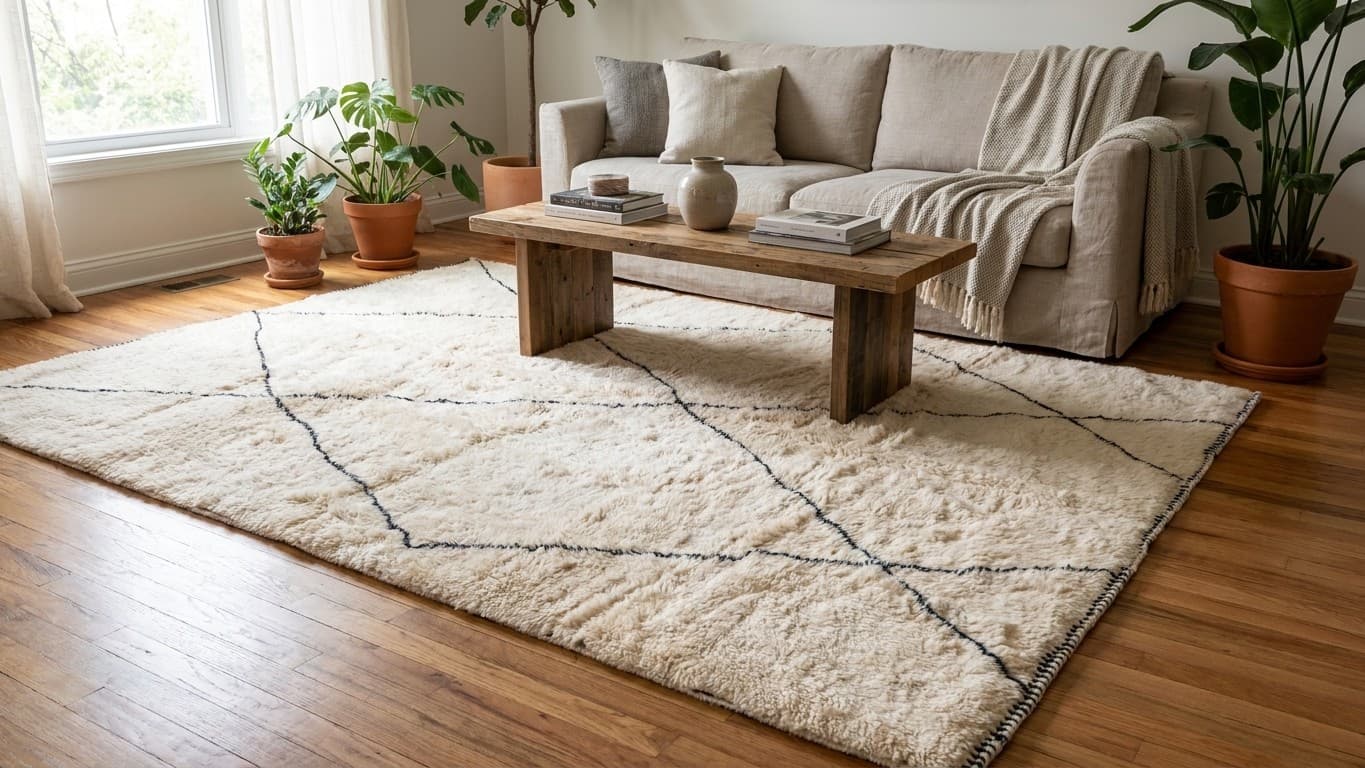 Handmade Wool Rugs Beni Mrirt Boho Living Room Decor