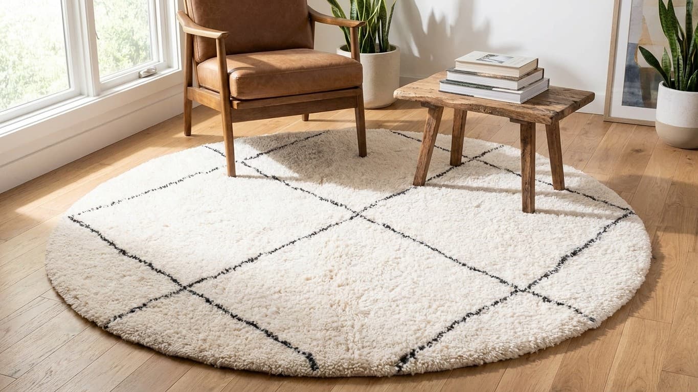 Handmade Wool Rug Beni Ourain Boho Style for Living Room