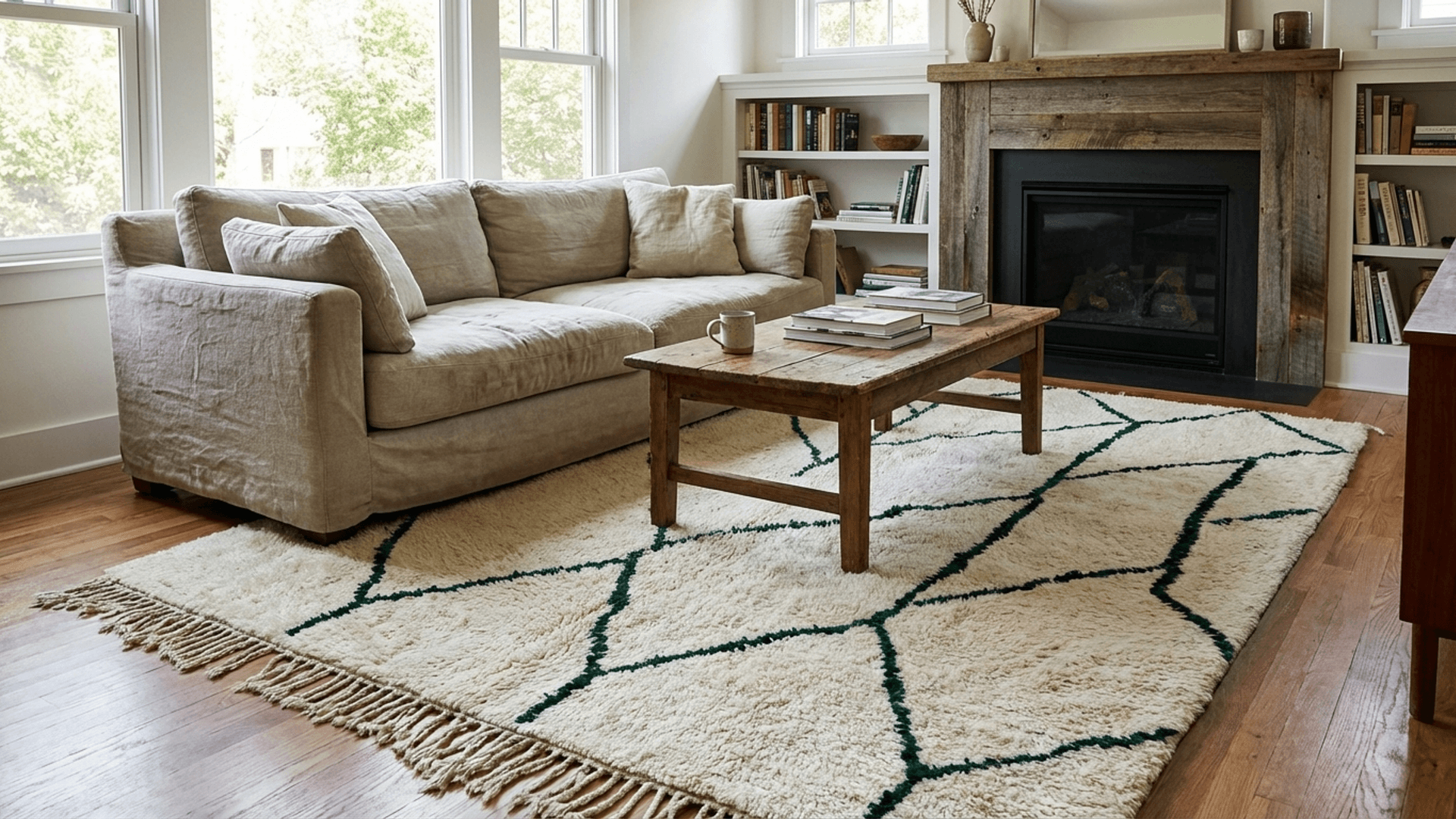 Neutral Green Line Beni Ourain Rug