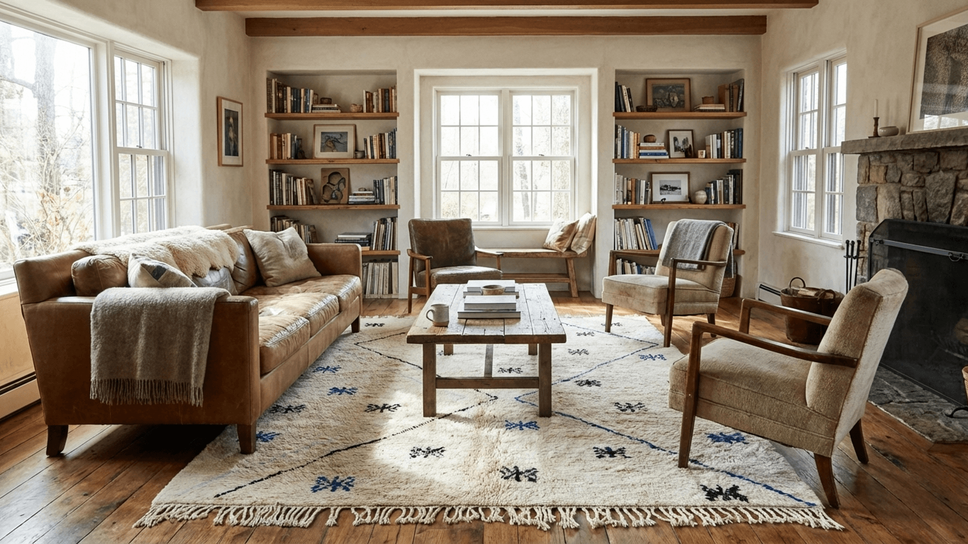Ivory Blue Diamond Beni Ourain Rug