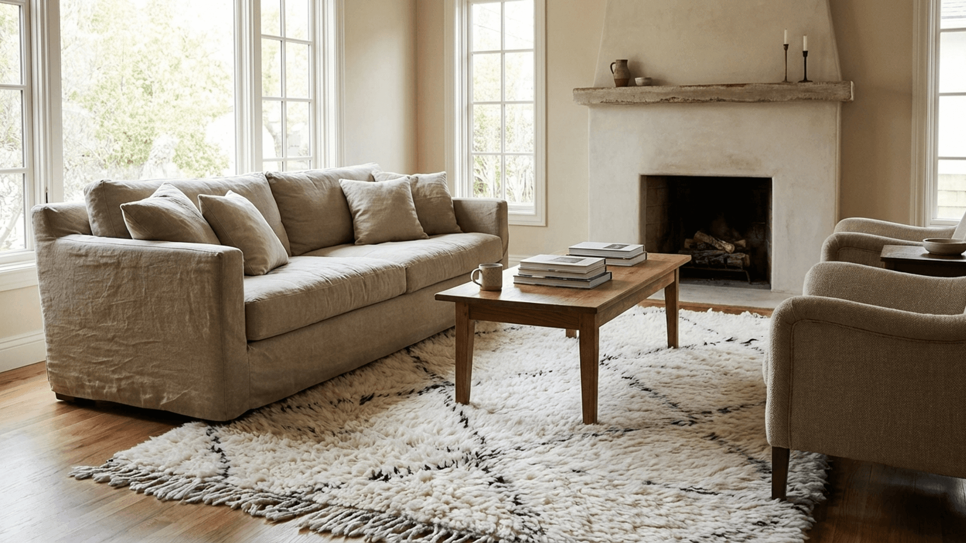 Ivory Broken Line Beni Ourain Rug
