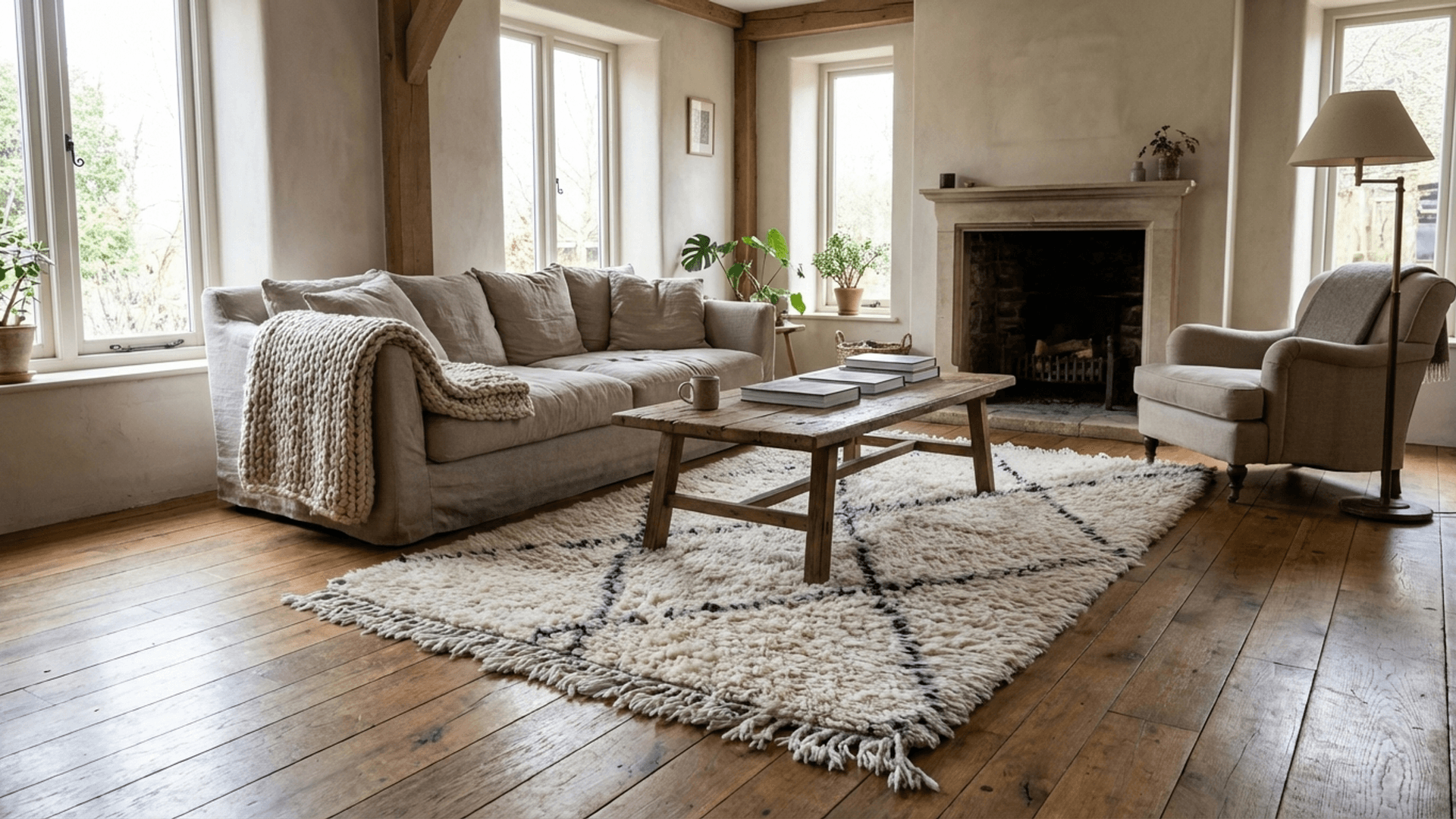 Ivory Crisscross Beni Ourain Rug