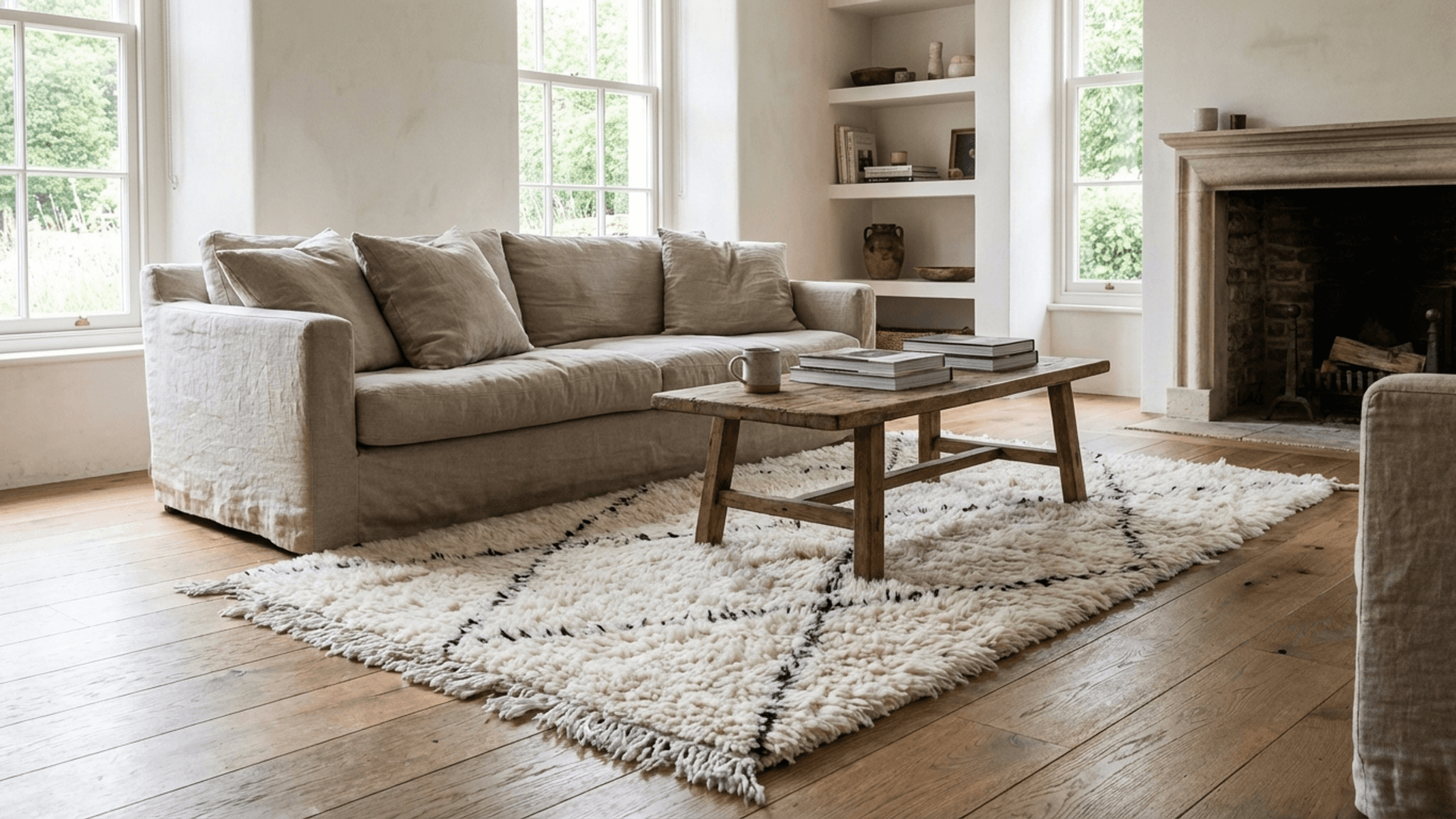 Ivory Interlock Diamond Beni Ourain Rug