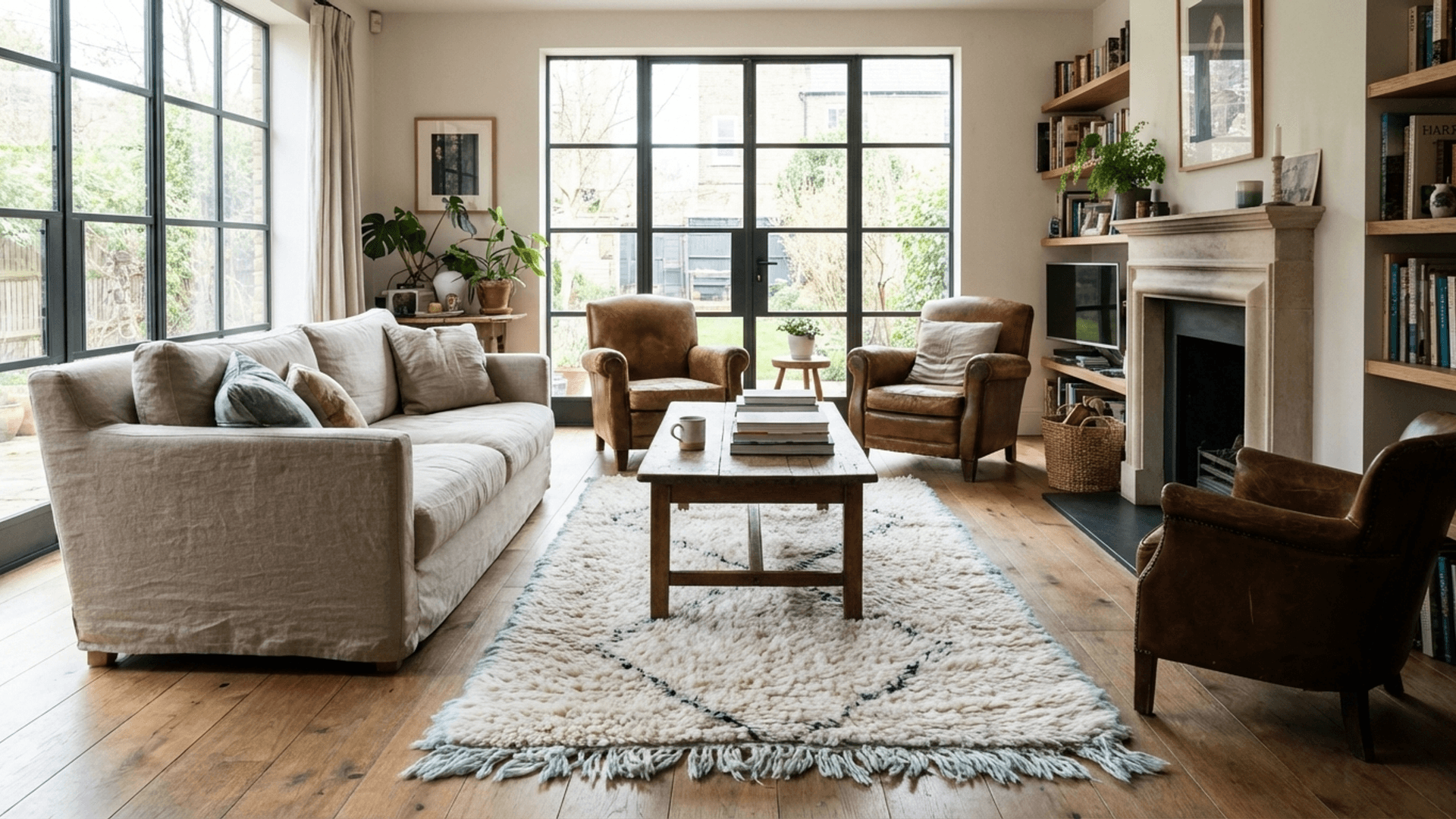 Ivory Center Diamond Beni Ourain Rug