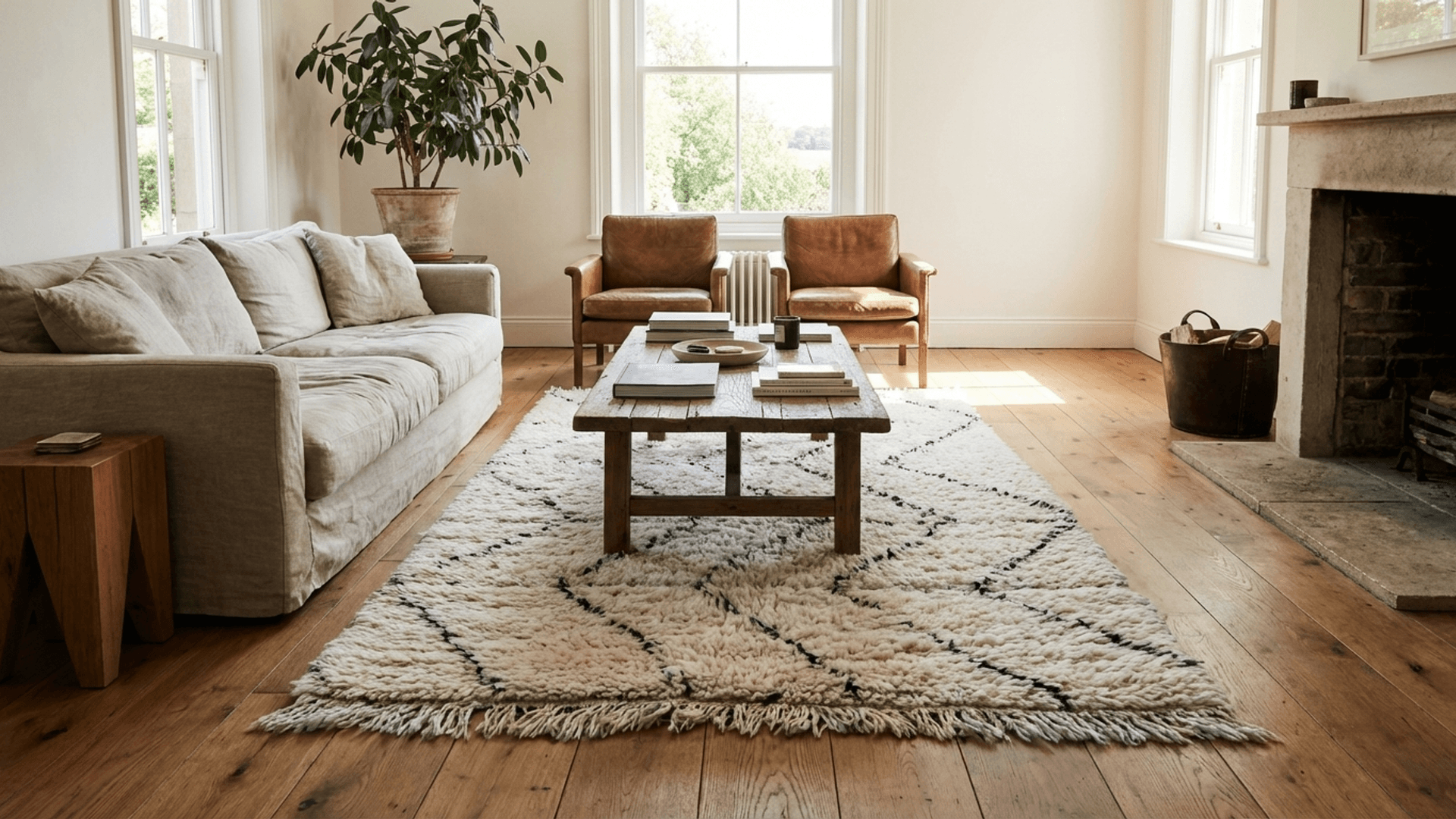 Ivory Diagonal Beni Ourain Rug