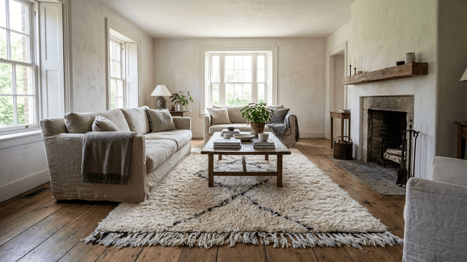 Ivory Crossline Beni Ourain Rug