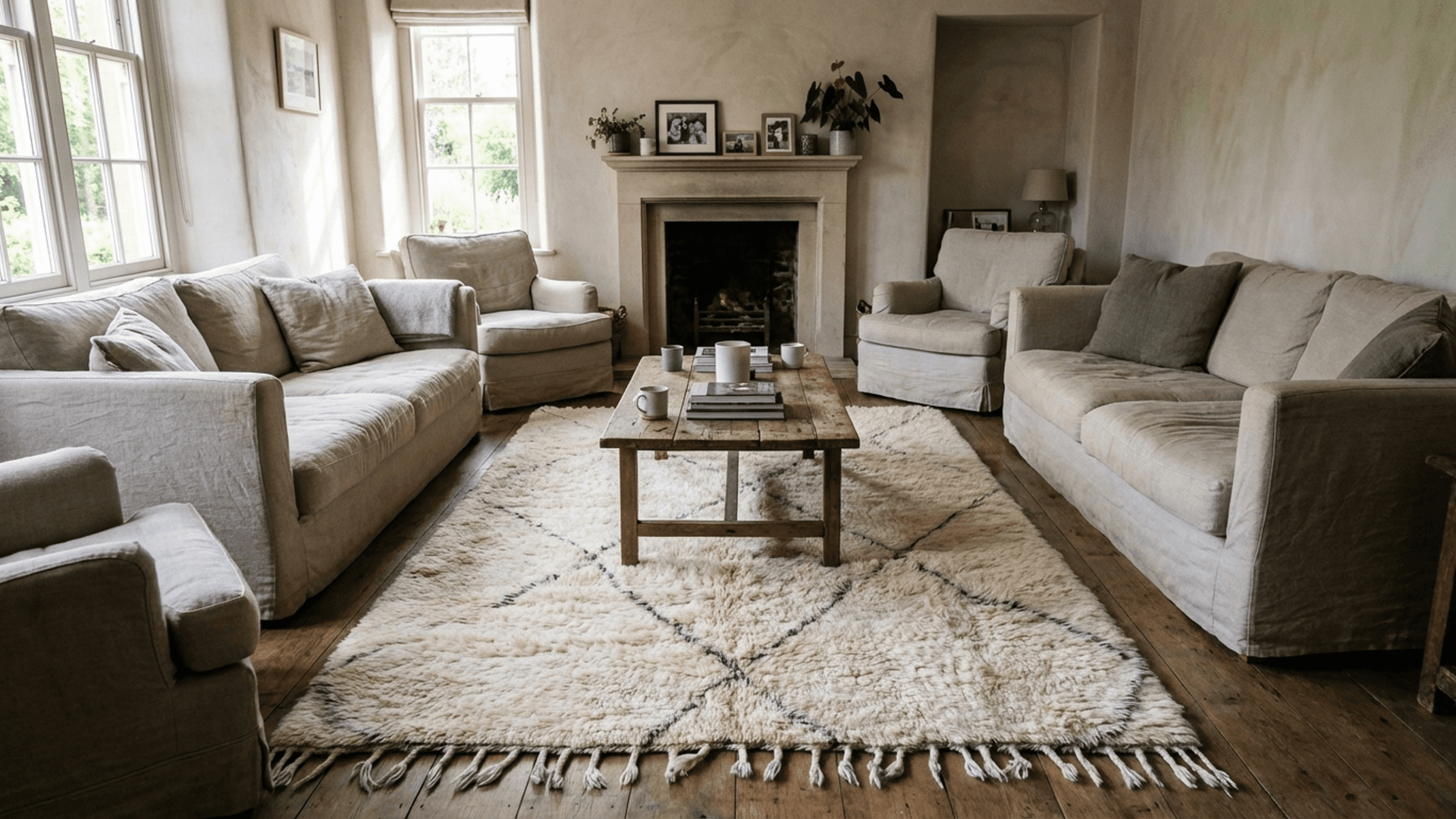 Ivory Asymmetric Diamond Beni Ourain Rug