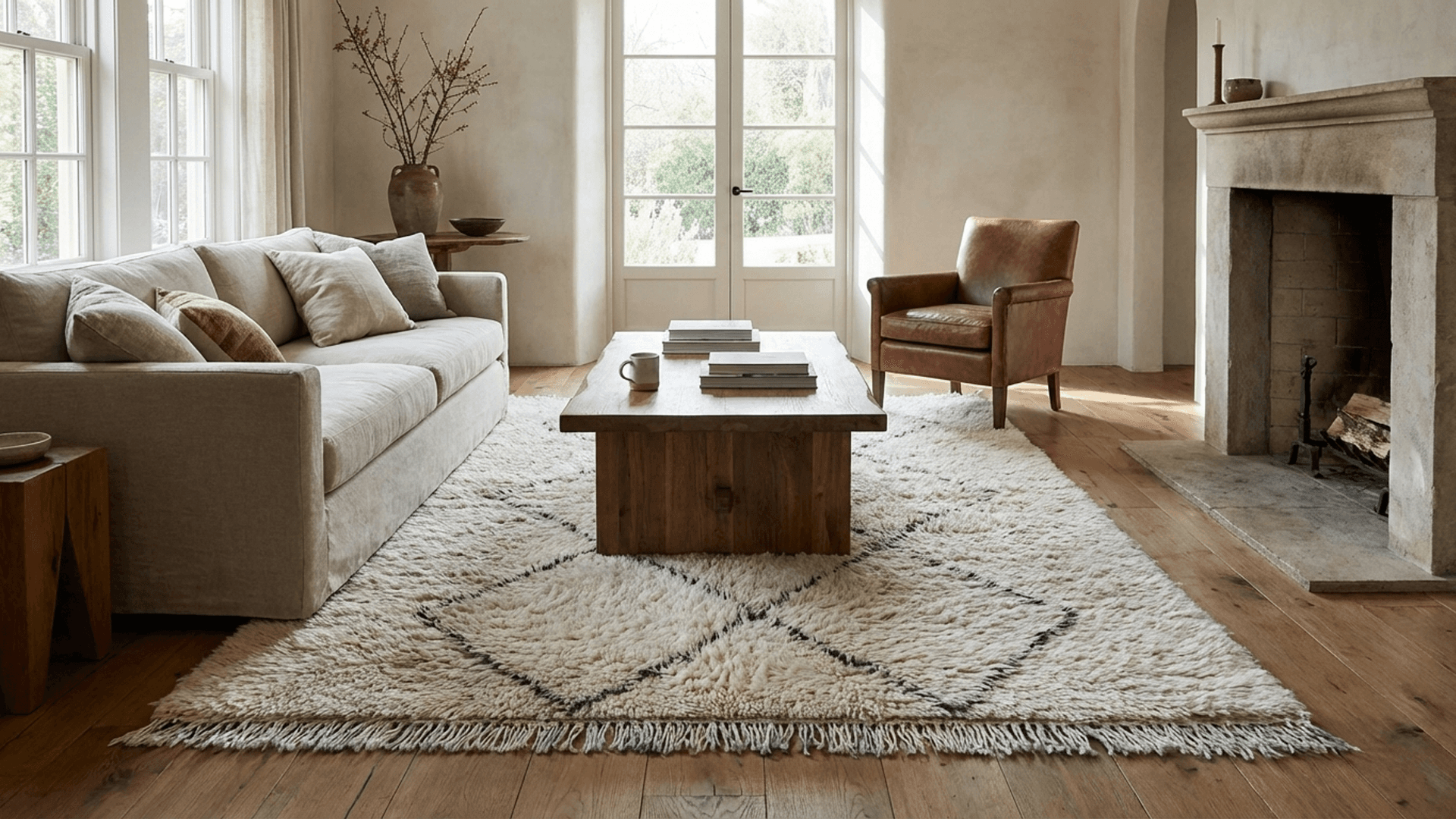 Ivory Crisscross Diamond Beni Ourain Rug