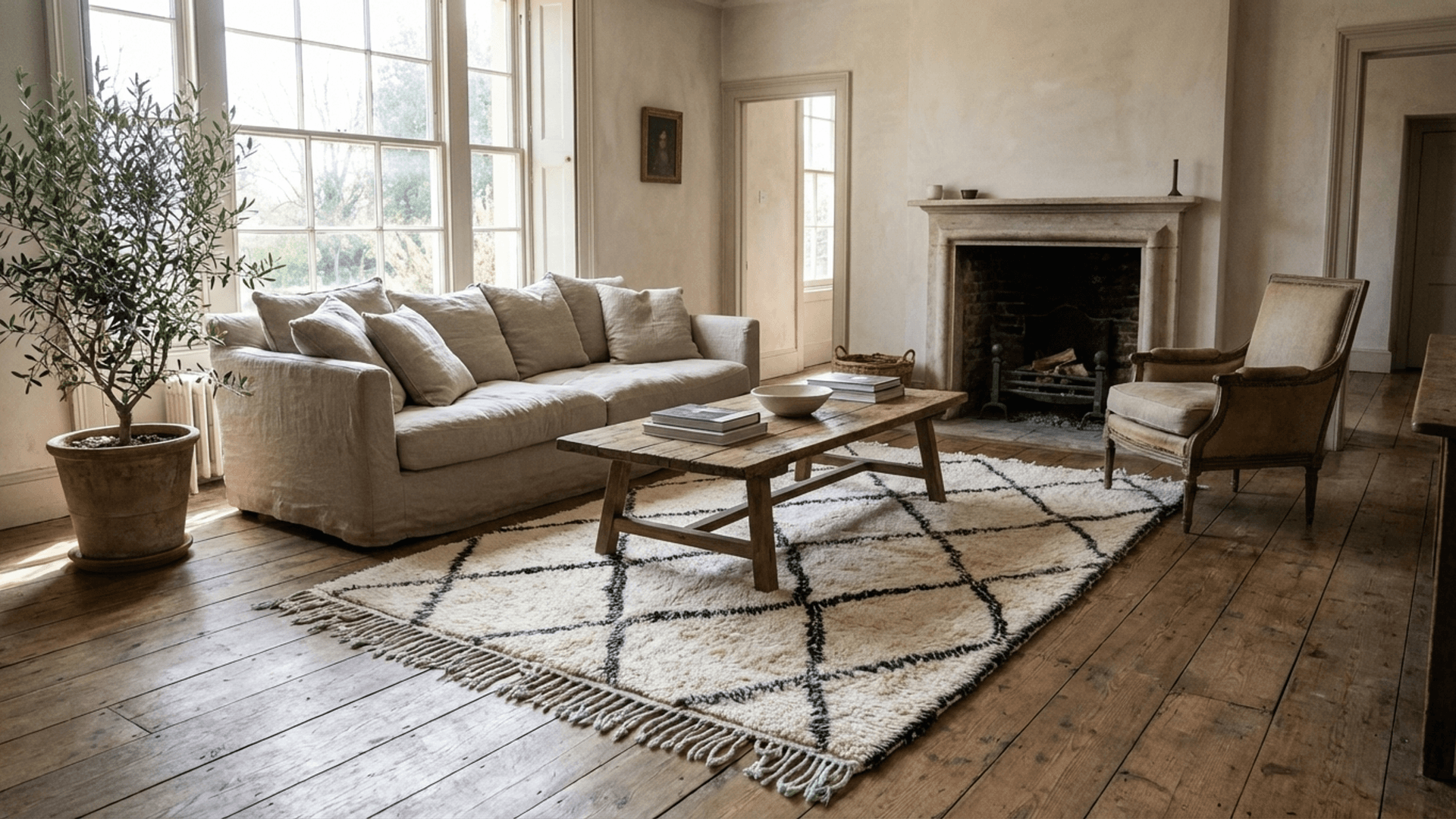 Ivory Black Open Diamond Rug