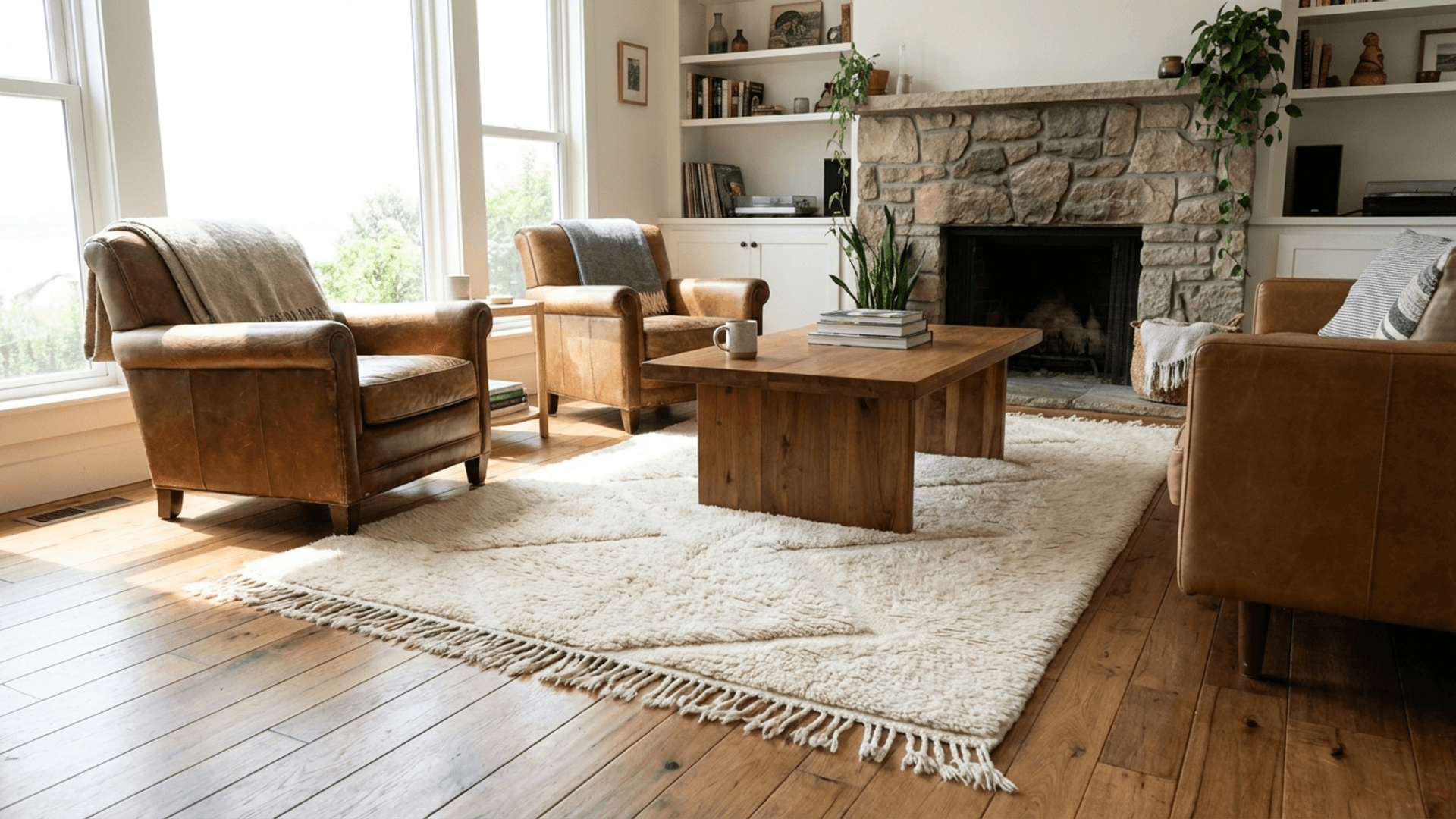 Ivory Diamond Outline Beni Ourain Rug