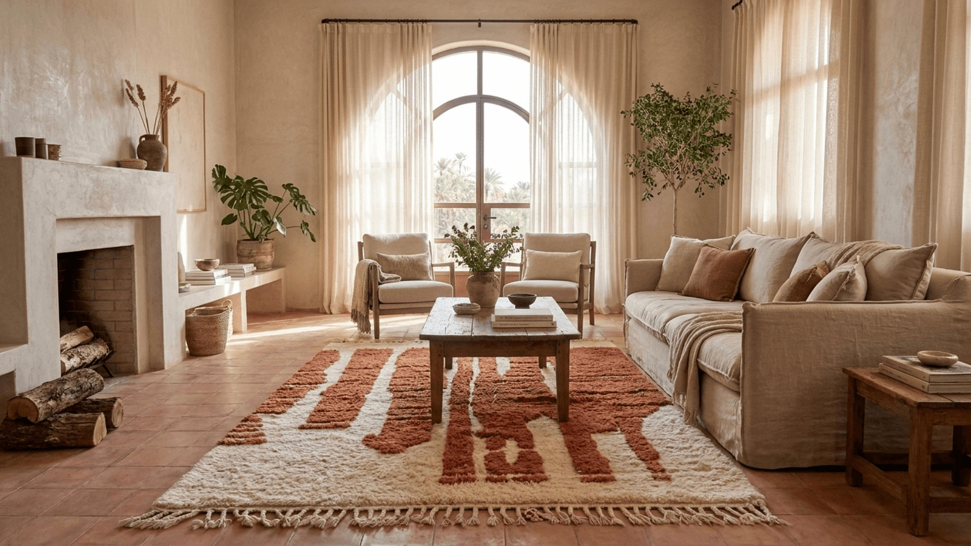 Ivory Terracotta Beni Ourain Rug