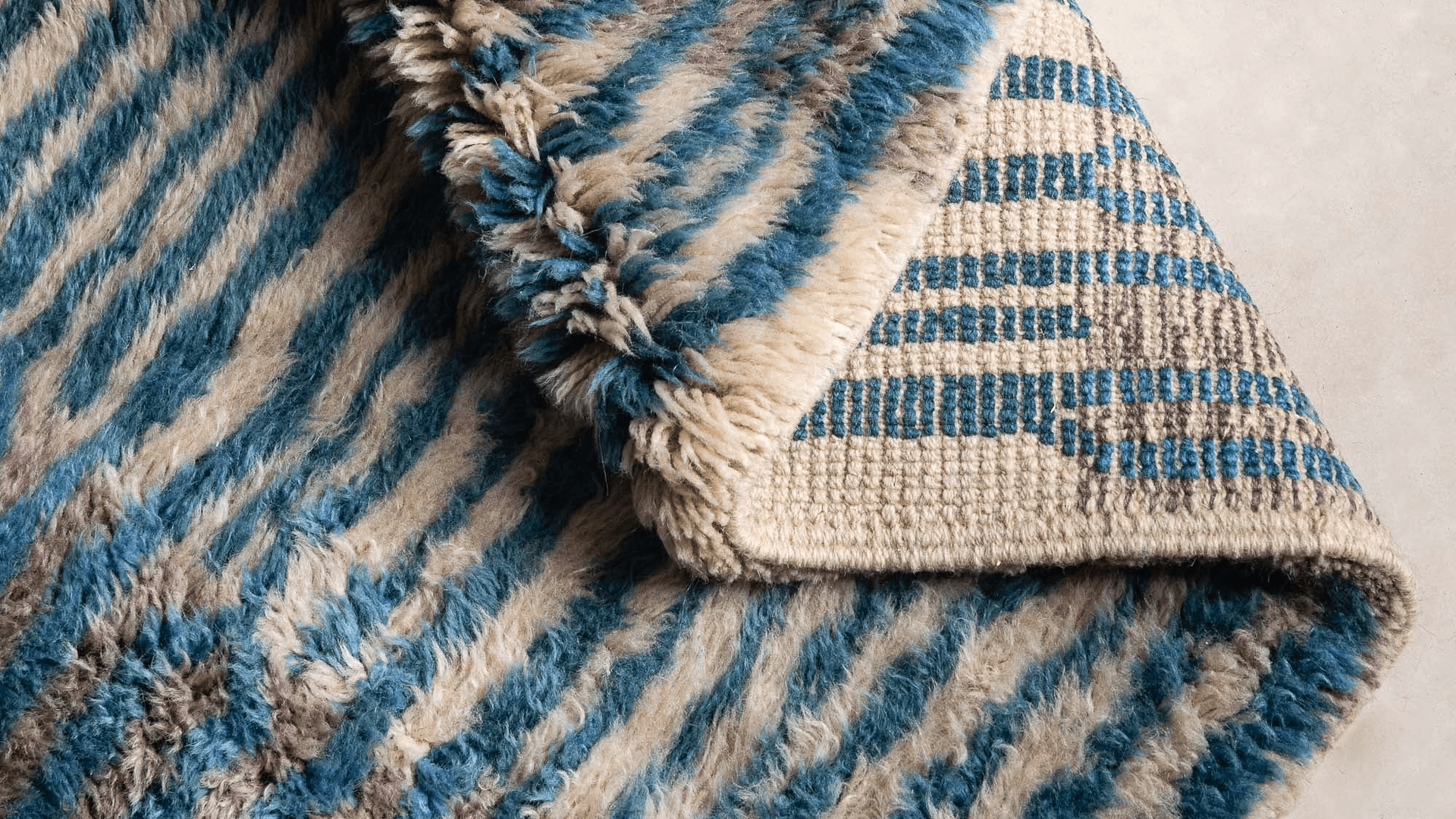 Moroccan Rug Handmade Wool - Blue Ivory Neutral Runner Area Rug for Hallway Entry Living Room - Beni Mrirt