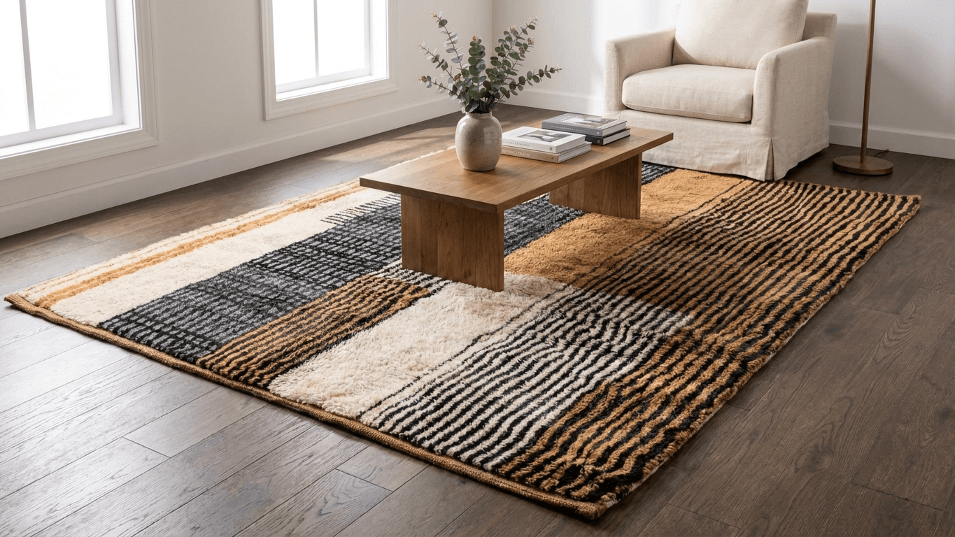 Handmade Wool Rug Beni Mrirt Boho Living Room Decor