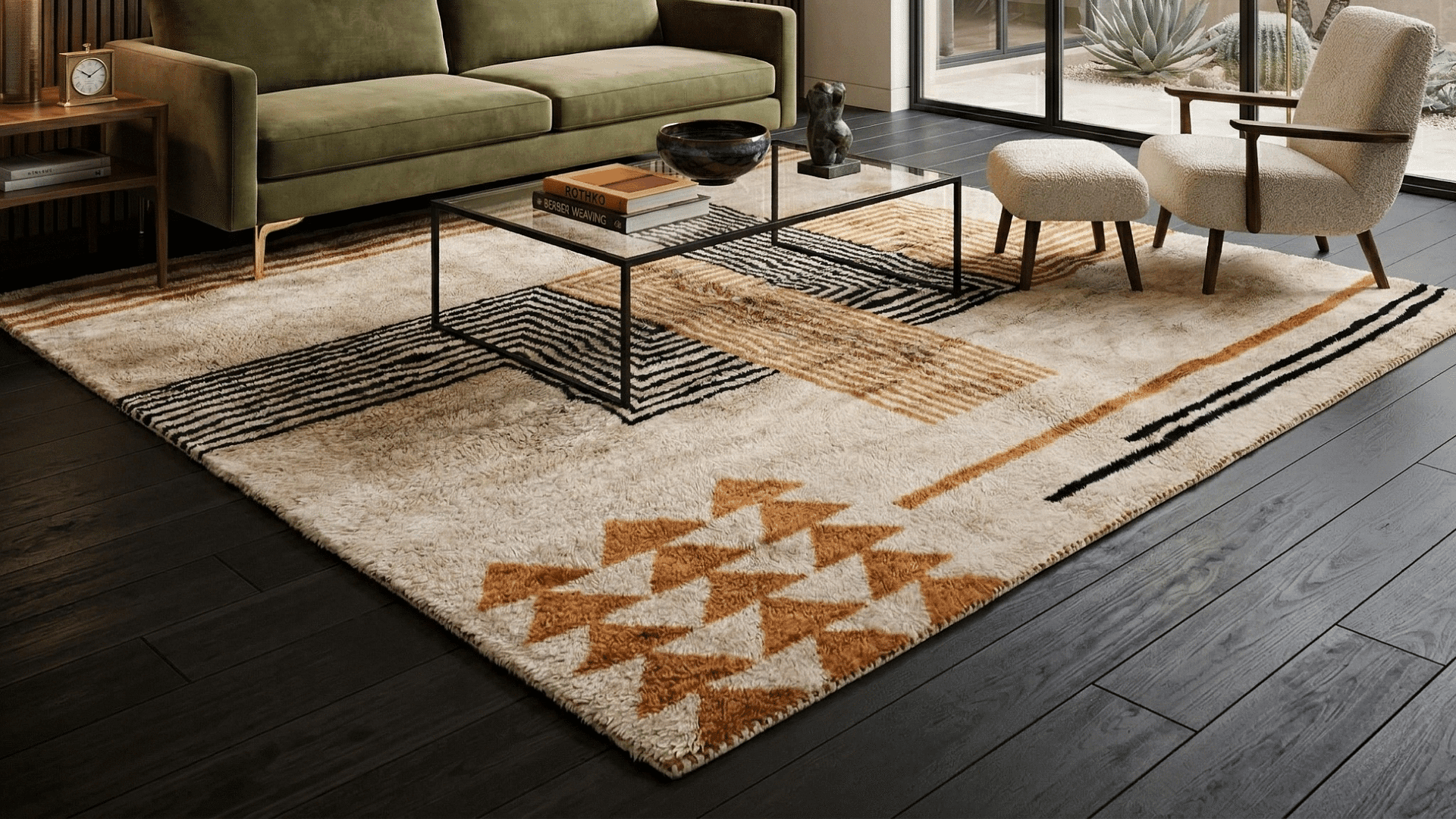 Handmade Wool Rugs- Beni Mrirt Boho Rugs for Living Room Decor