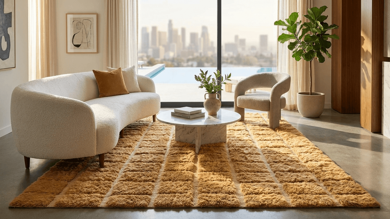 Handmade Wool Rug Beni Mrirt Boho Living Room