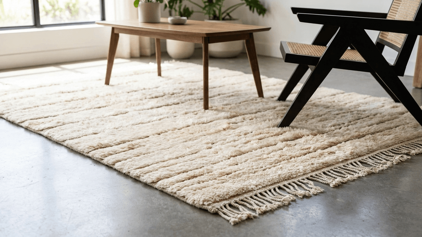 Handmade Wool Rug Beni Mrirt Boho Style Custom Size Living Room