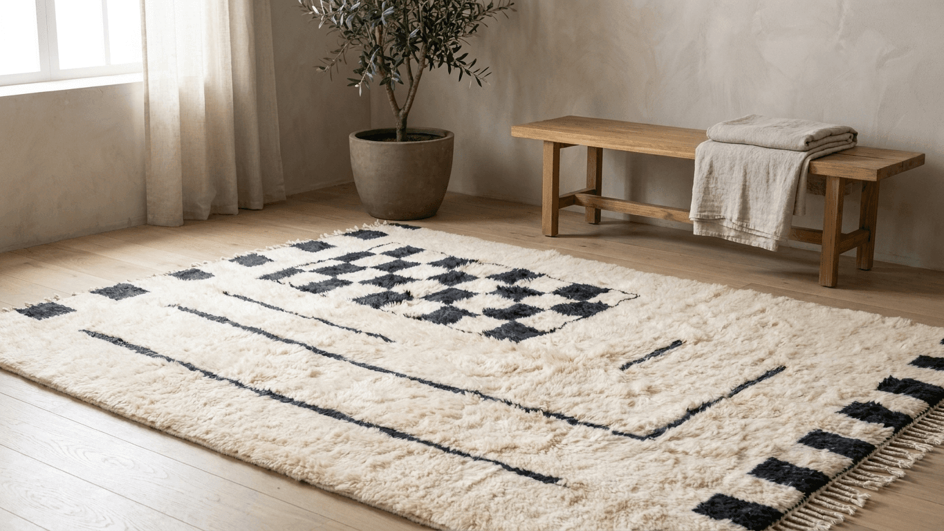 Handmade Wool Rug Beni Mrirt Custom Size Boho Living Room Decor