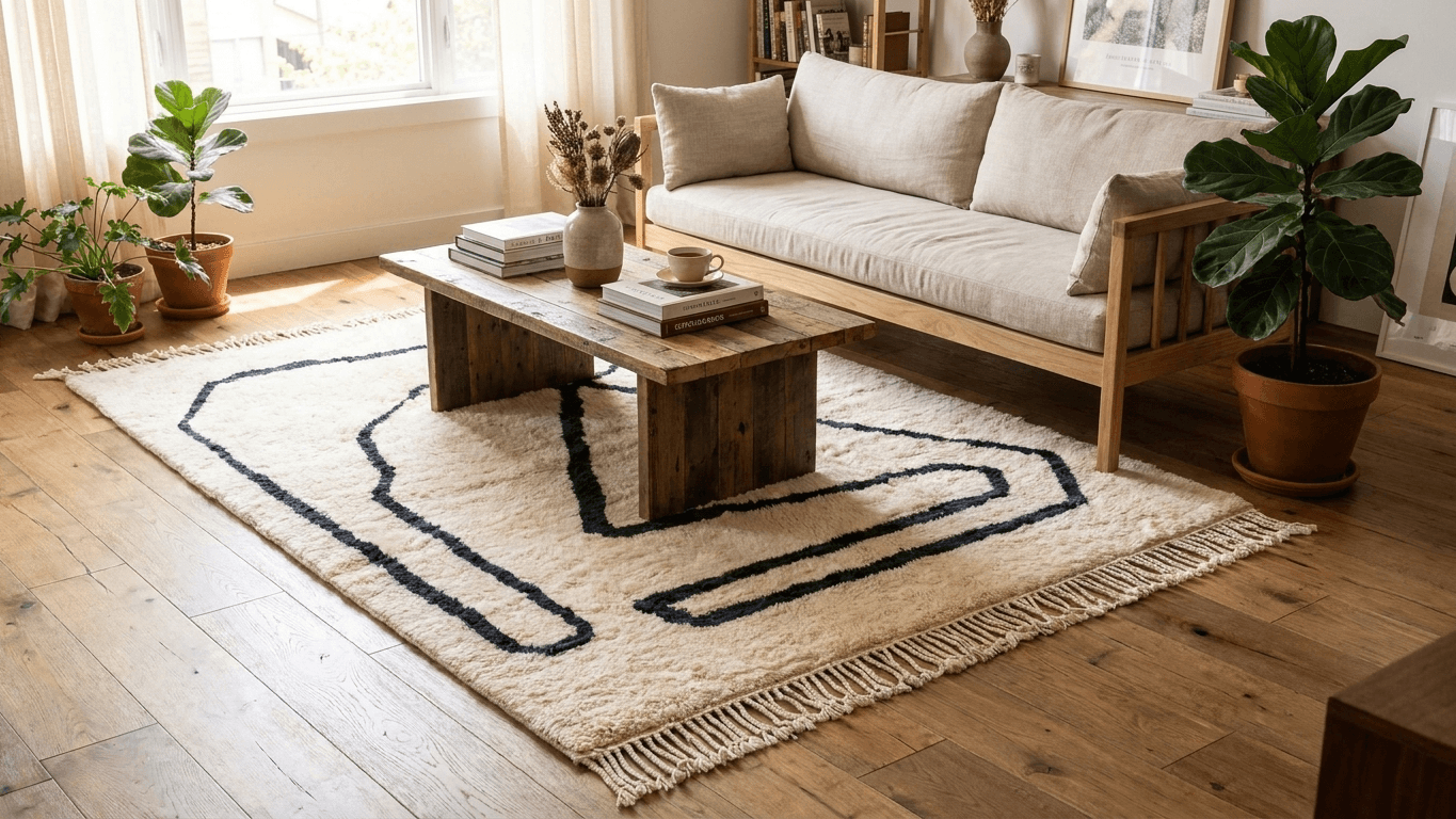Handmade Wool Rug Custom Size Boho Beni Mrirt Living Room
