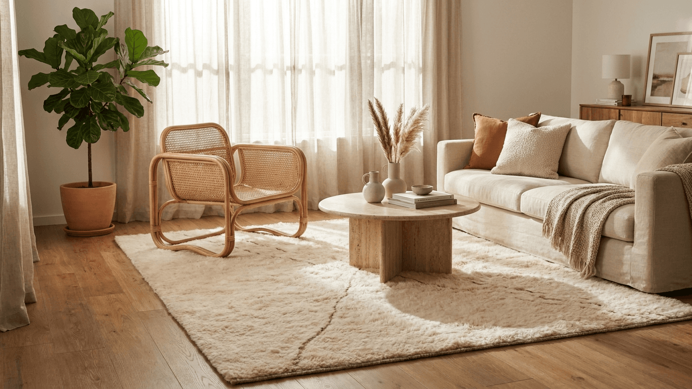 Handmade Wool Rug Beni Mrirt Boho Living Room Decor