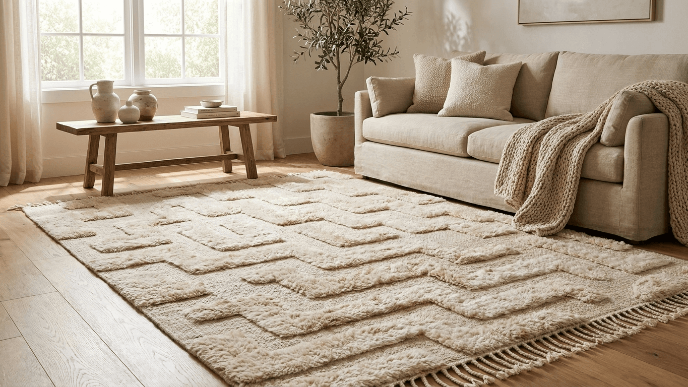 Handmade Wool Beni Mrirt Rug Custom Size Boho Living Room Decor