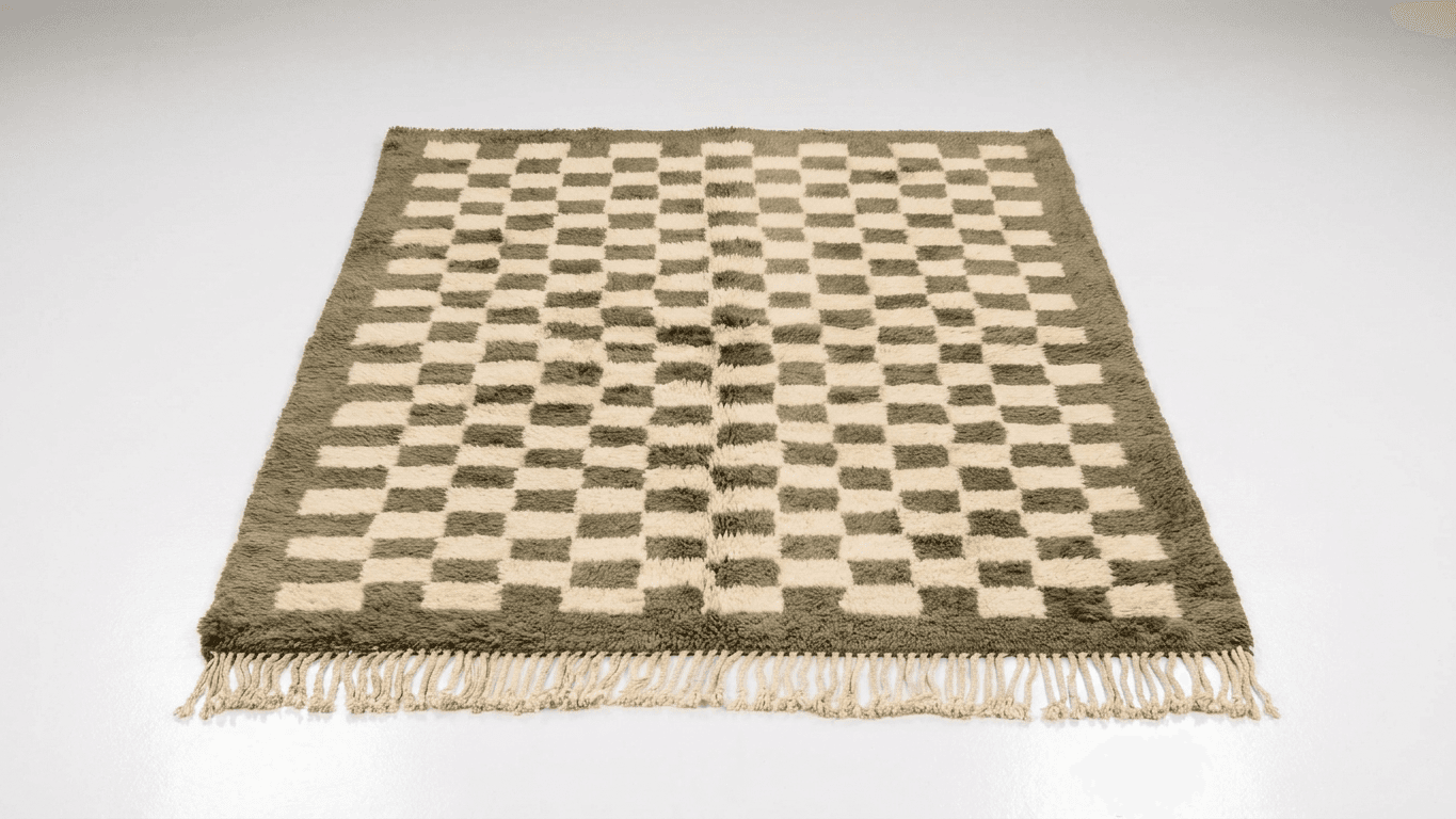 Handmade Wool Beni Mrirt Rug Custom Size Boho Living Room