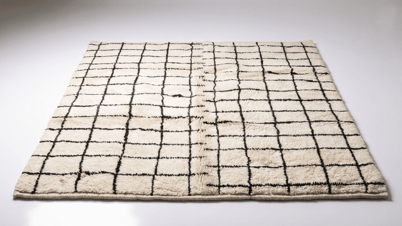 Handmade Wool Beni Mrirt Rug Boho Custom Size Bedroom Decor