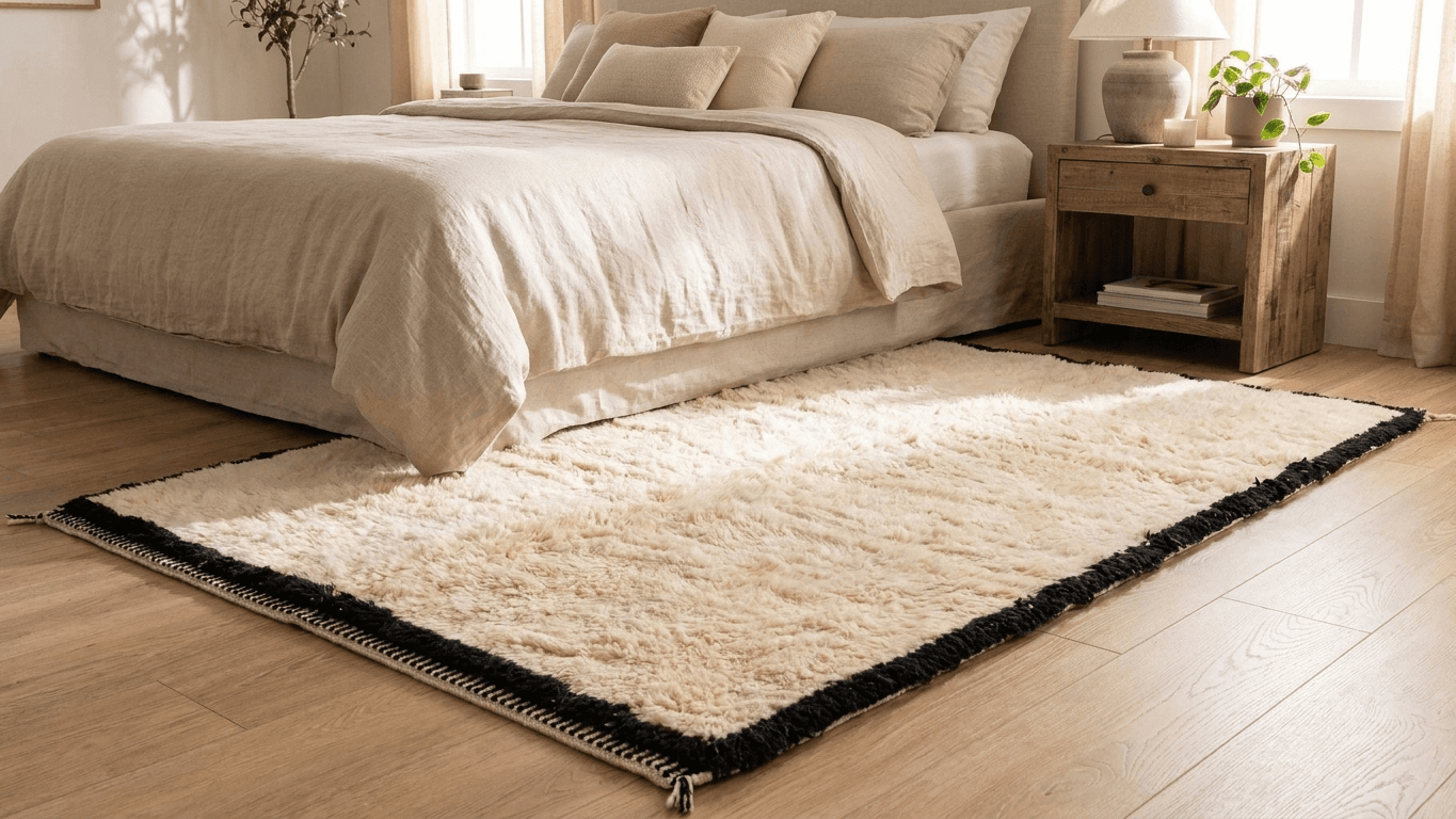 Handmade Wool Rugs Beni Mrirt Custom Size Boho Bedroom Decor
