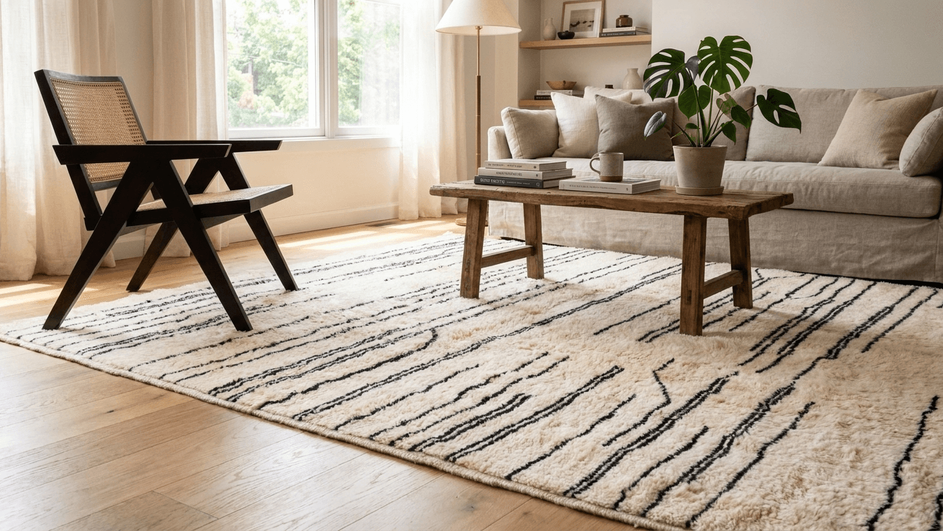 Handmade Wool Rugs Beni Mrirt Custom Size Boho Living Room Decor