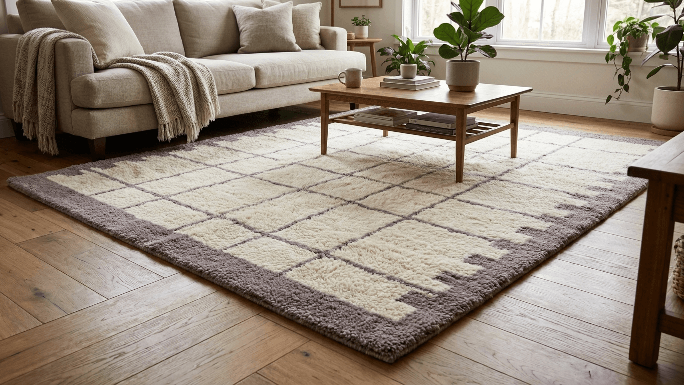 Handmade Wool Beni Mrirt Rug Boho Living Room Decor