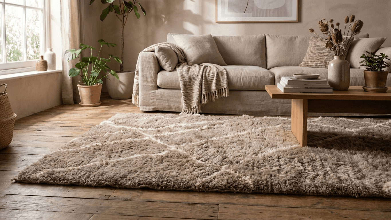 Handmade Wool Beni Mrirt Rug Custom Size Boho Living Room Decor