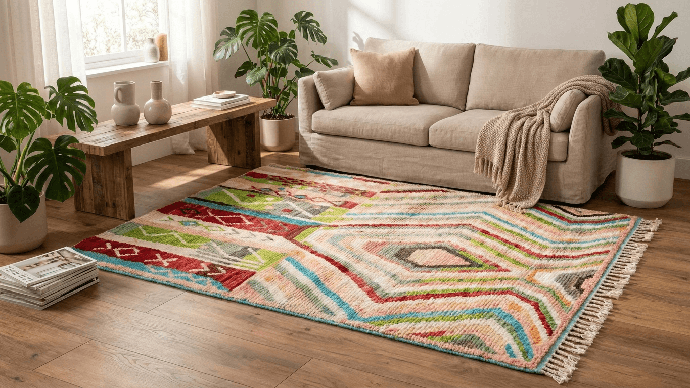 Handmade Boujad Wool Rug Custom Size Boho Decor Living Room