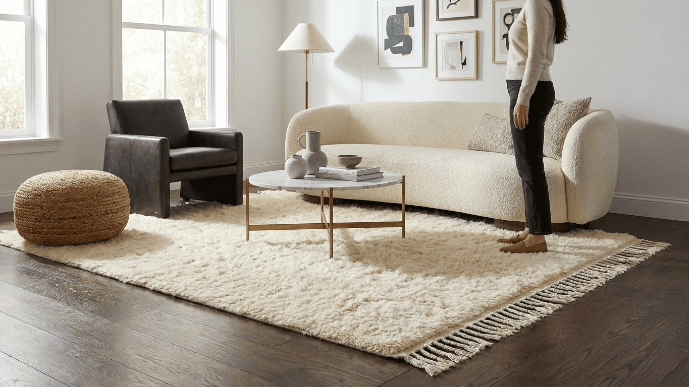 Handmade Beni Mrirt Wool Rug Boho Decor Living Room