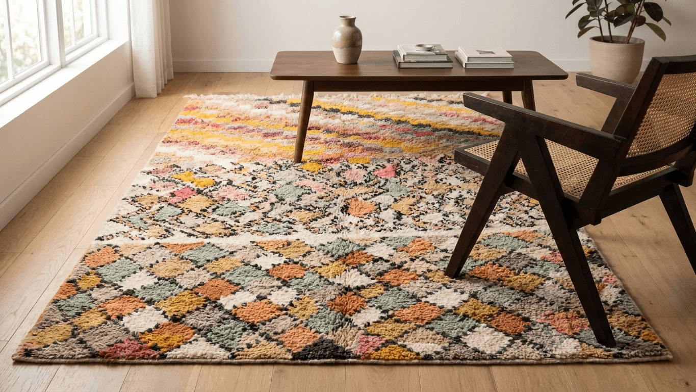 Handmade Wool Boujad Rug Custom Size Boho Decor Living Room