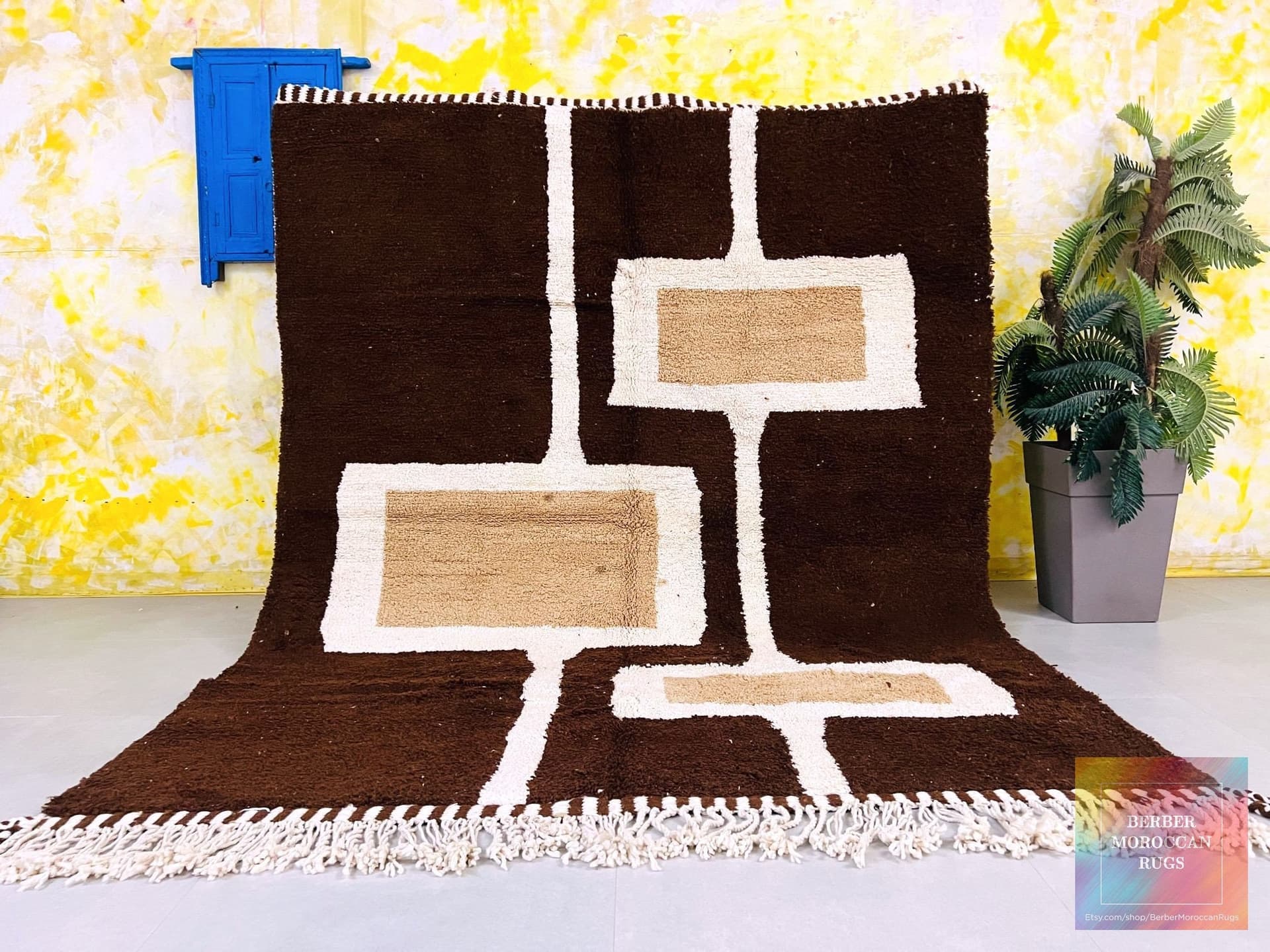 Brown Geometric Beni Ourain Rug