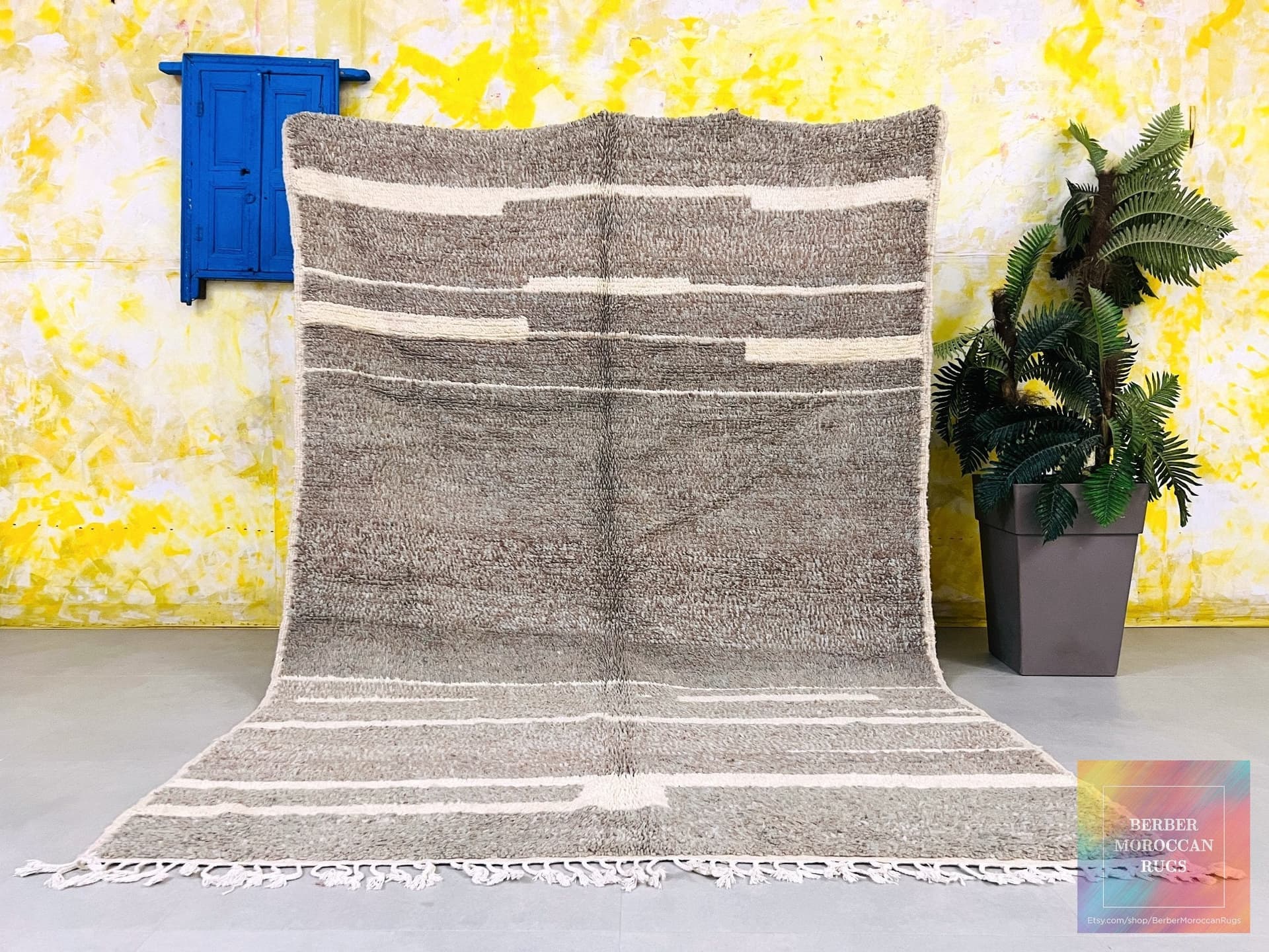 Ivory Horizontal Stripe Beni Ourain Rug