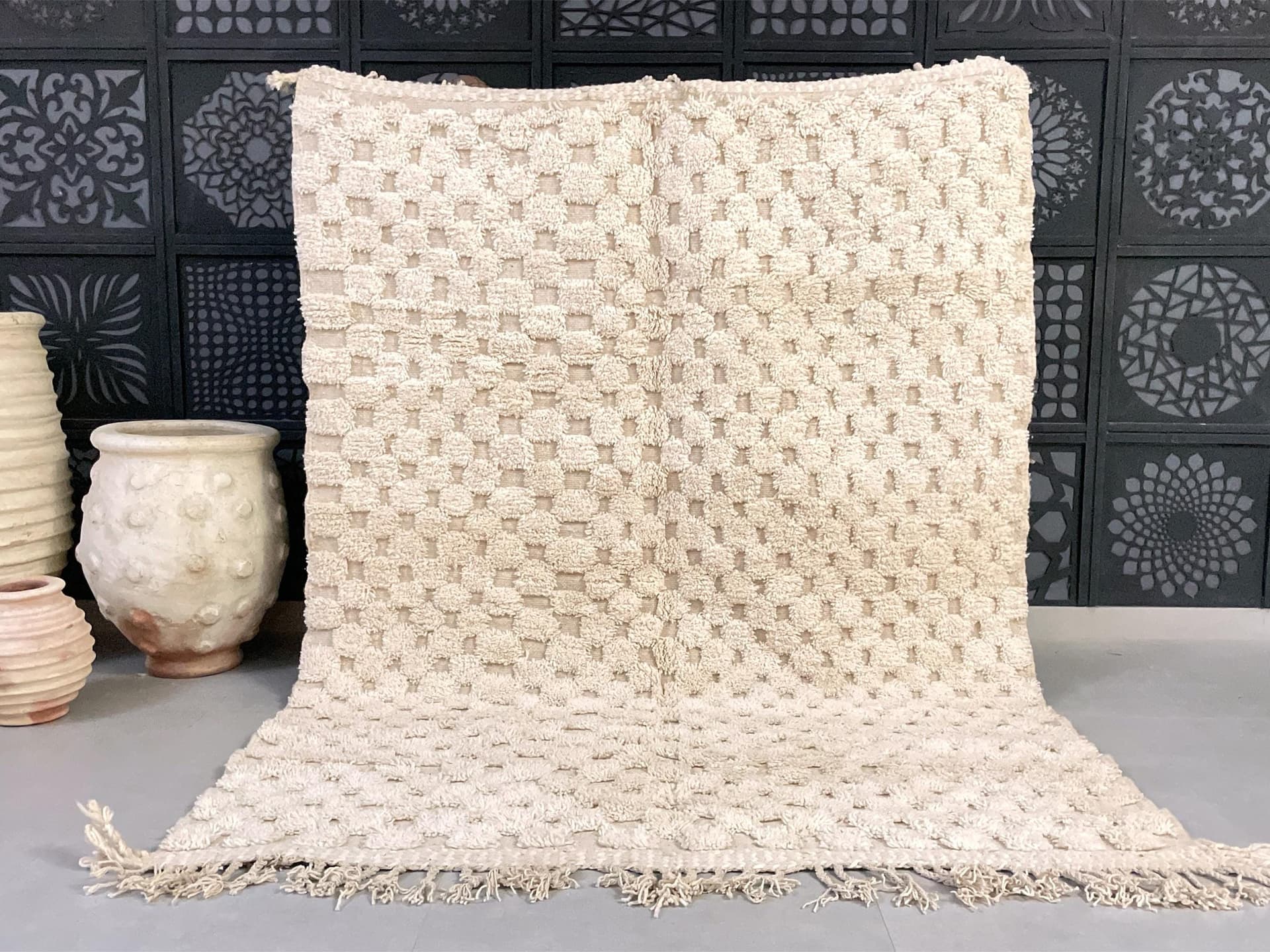 Ivory Checkered Beni Ourain Rug