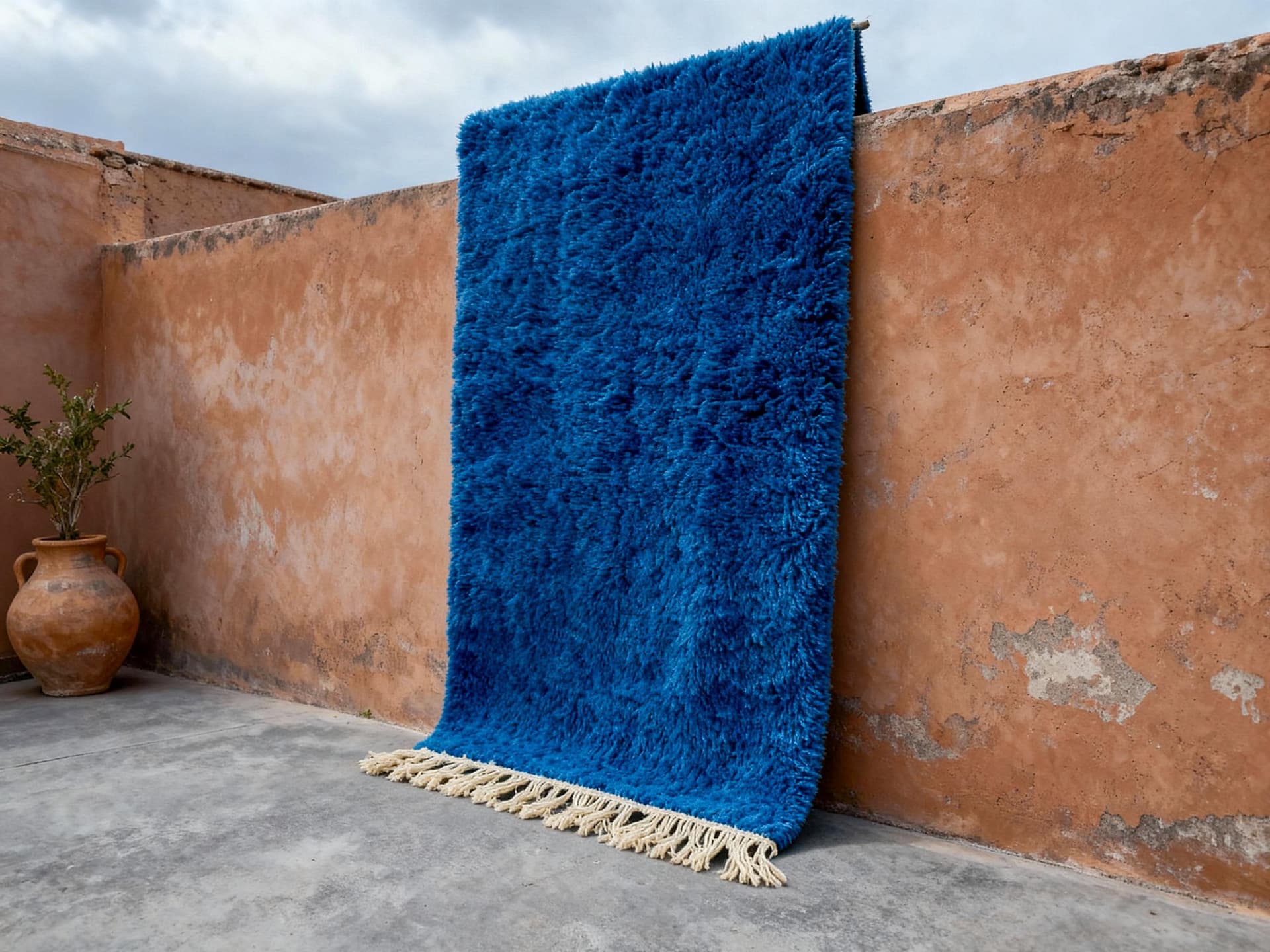 Blue Fringed Shag Rug