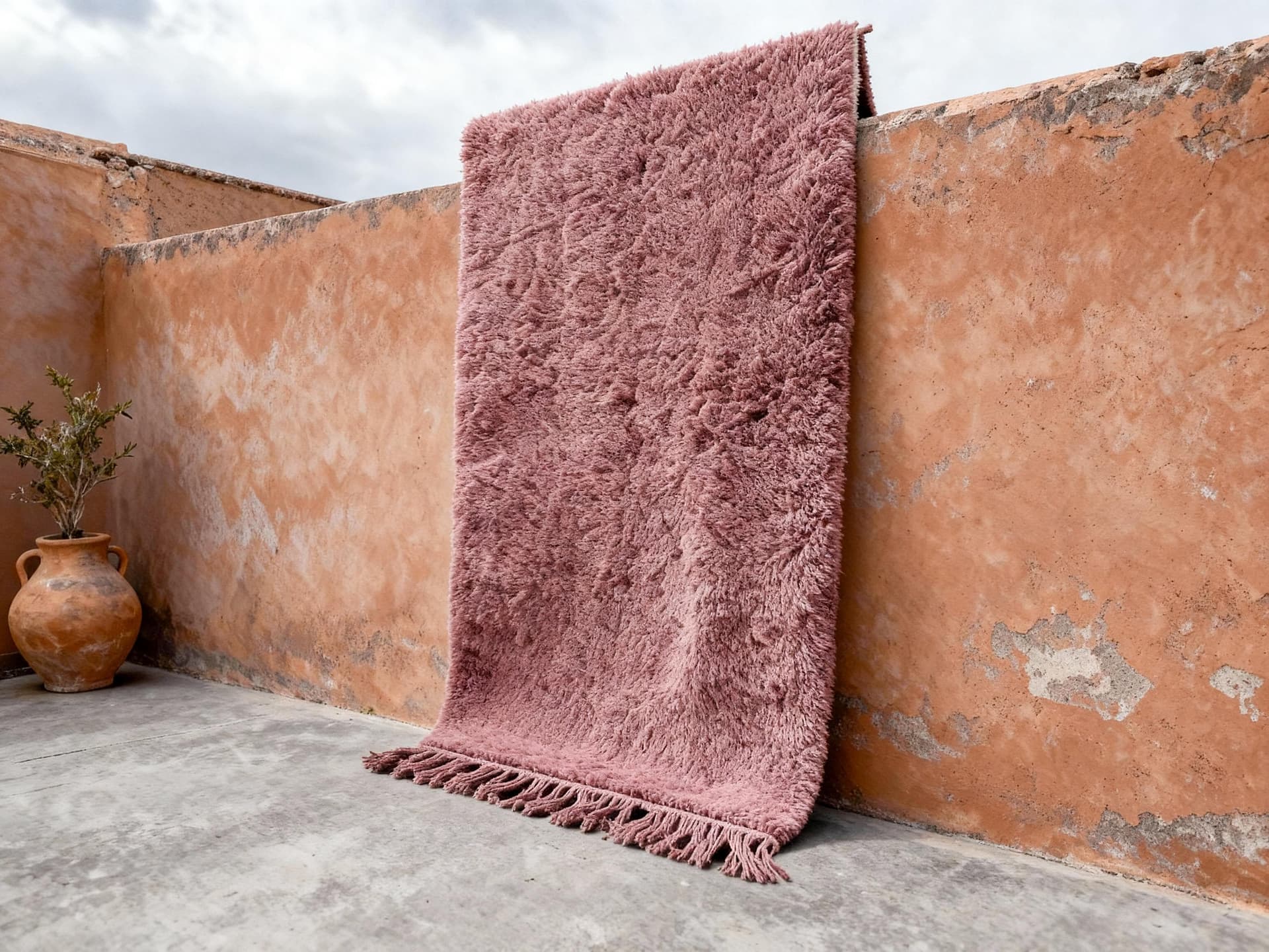 Dusty Pink Fringe Shag Rug