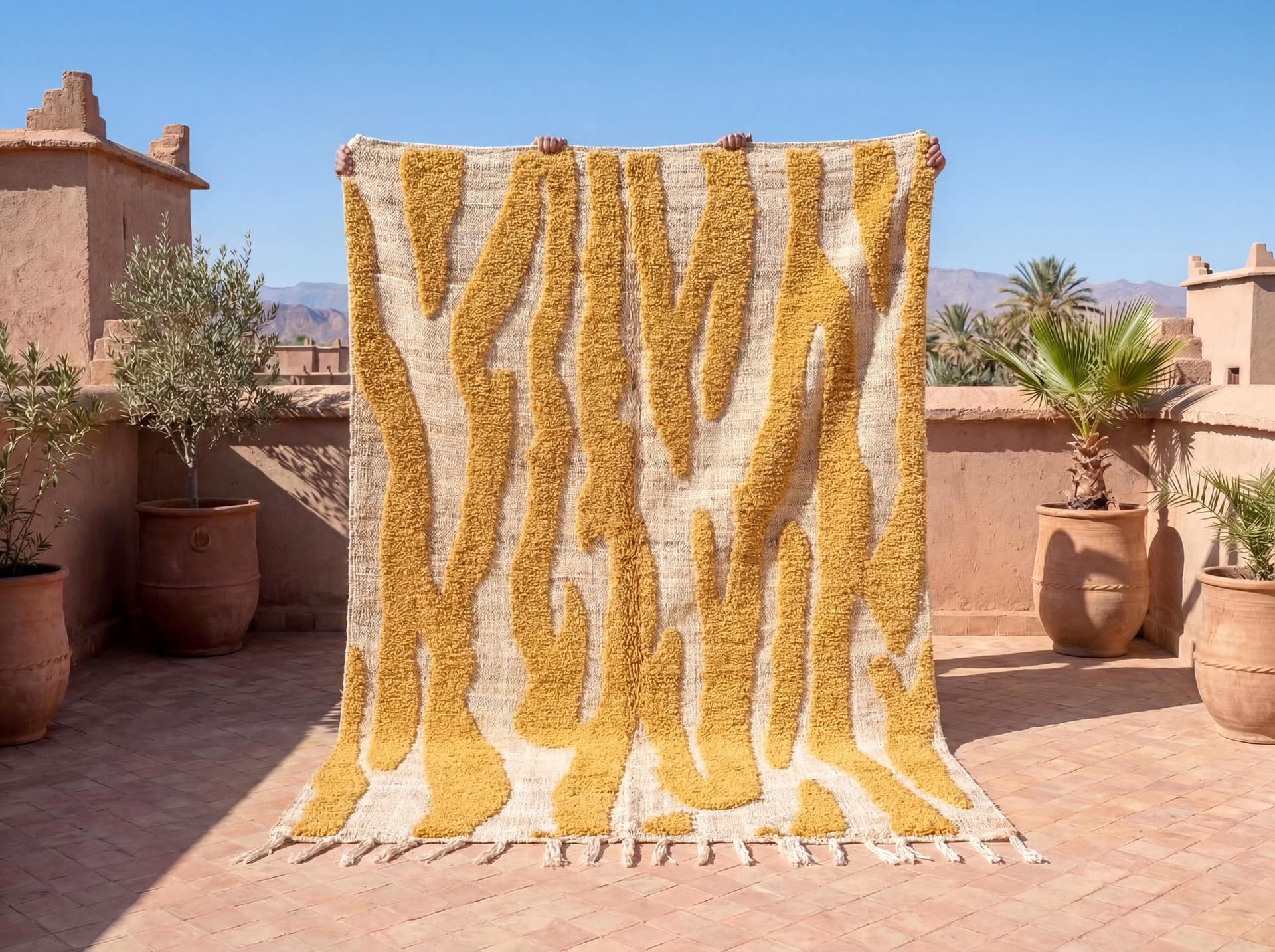 Mustard Abstract Shag Rug