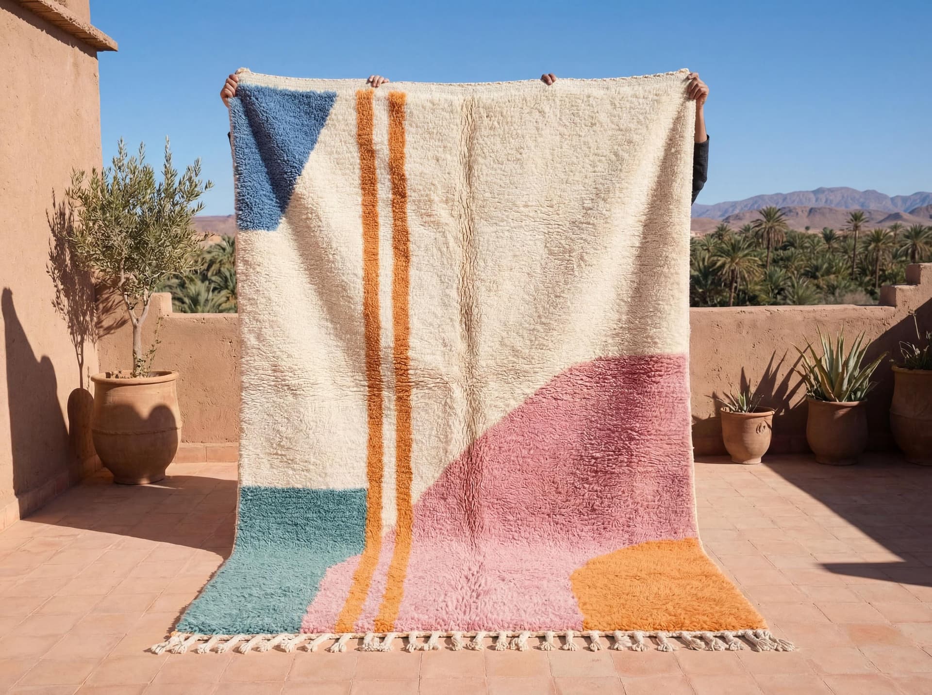 Pink Blue Stripe Abstract Rug