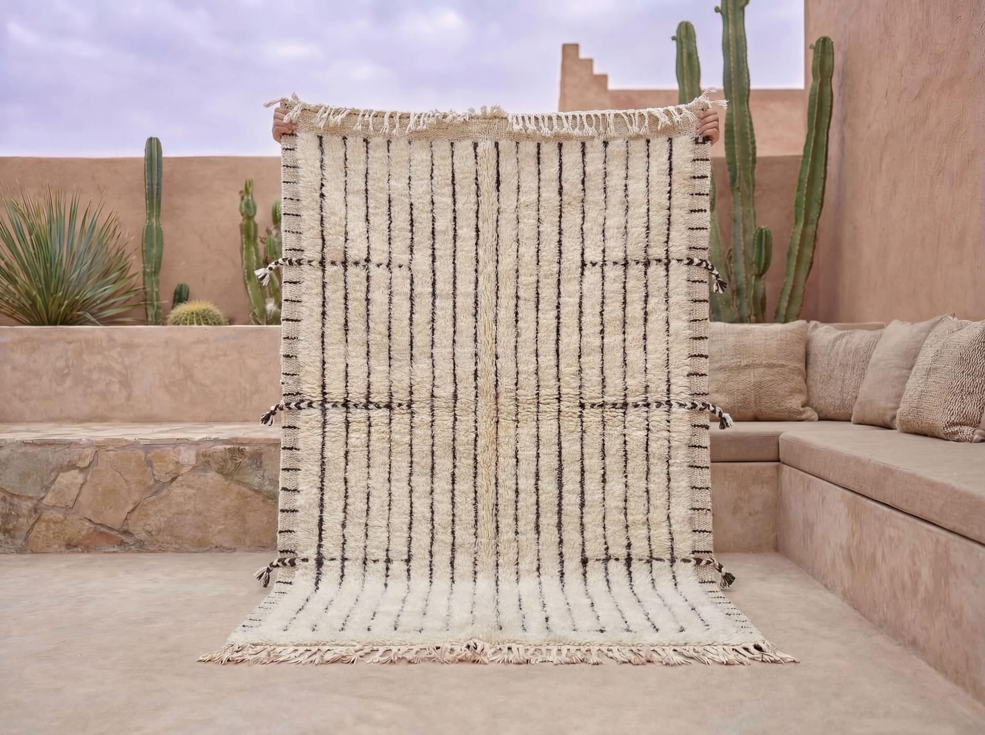 Ivory Black Striped Rug