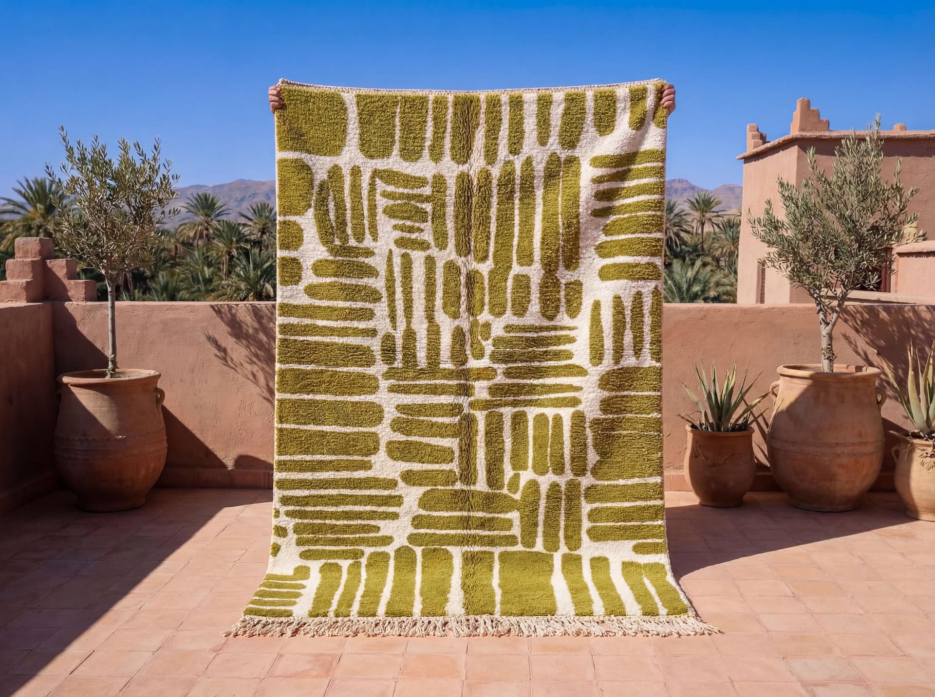 Olive Brushstroke Geometric Rug